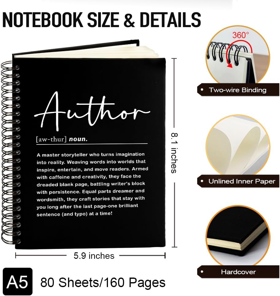 **Ink**. Author Definition 160 Blank Pages Hardcover Spiral Notebook, Thanking You Gifts for Writers New Author, Appreciate Gifts for Author, Birthday Inspirational Gifts for Novelist Screenwriter