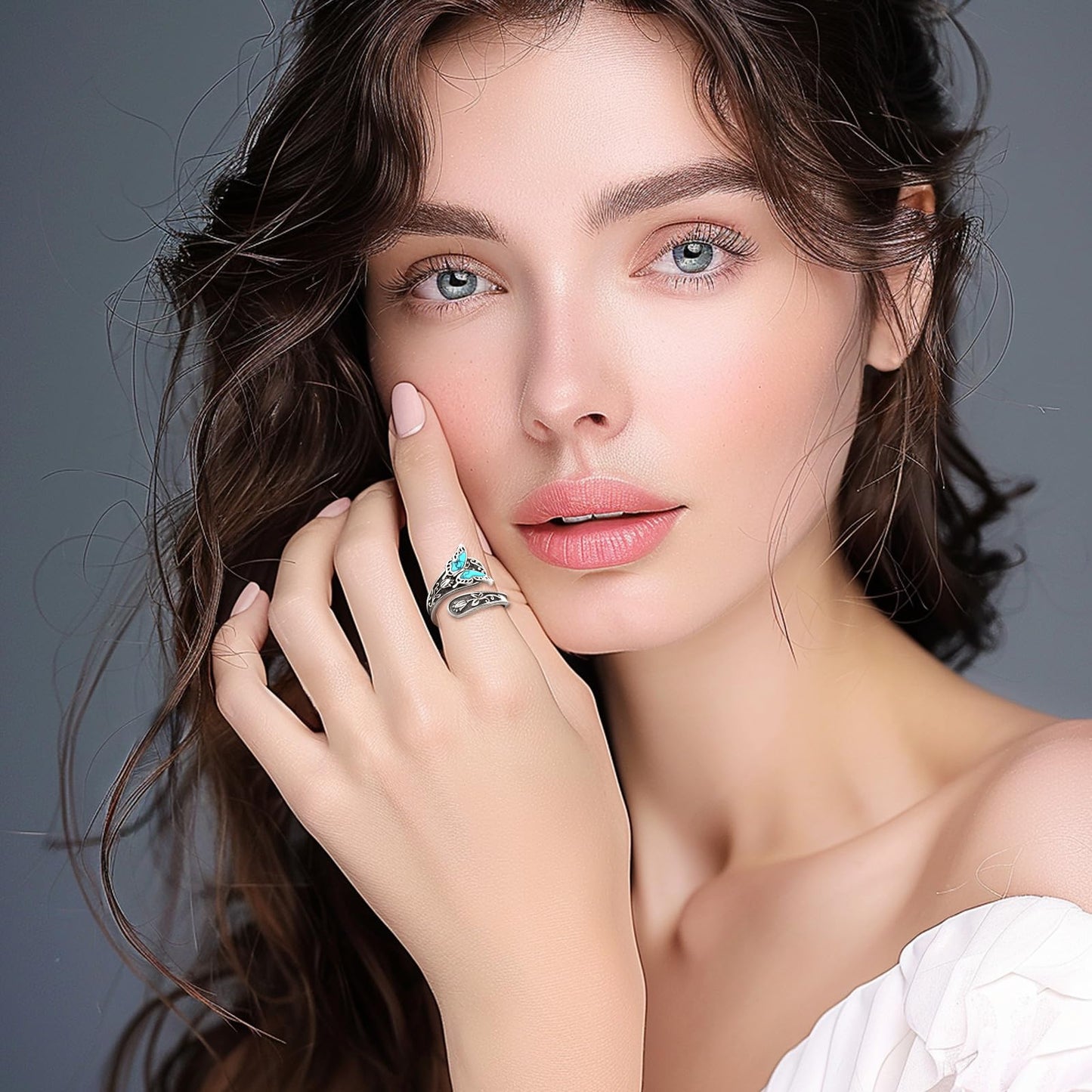 **Adorn**. Sterling Silver Turquoise Rings for Women Vintage Adjustable Sunflower/Dragonfly/Butterfly Spoon Rings Boho Antique Statement Ring Jewelry Gifts