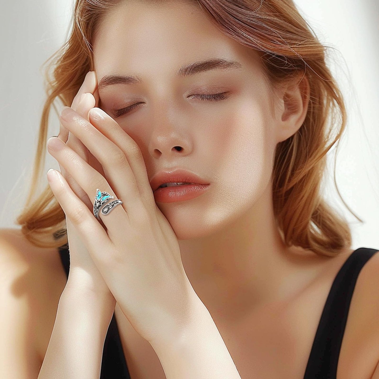**Adorn**. Sterling Silver Turquoise Rings for Women Vintage Adjustable Sunflower/Dragonfly/Butterfly Spoon Rings Boho Antique Statement Ring Jewelry Gifts