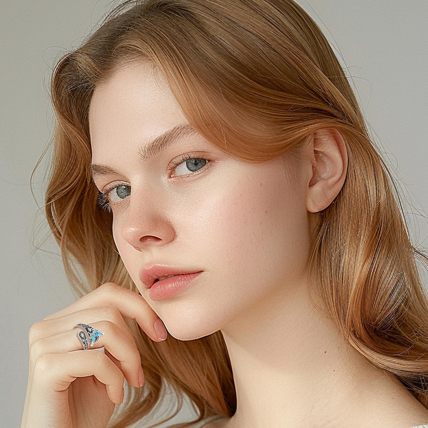 **Adorn**. Sterling Silver Turquoise Rings for Women Vintage Adjustable Sunflower/Dragonfly/Butterfly Spoon Rings Boho Antique Statement Ring Jewelry Gifts