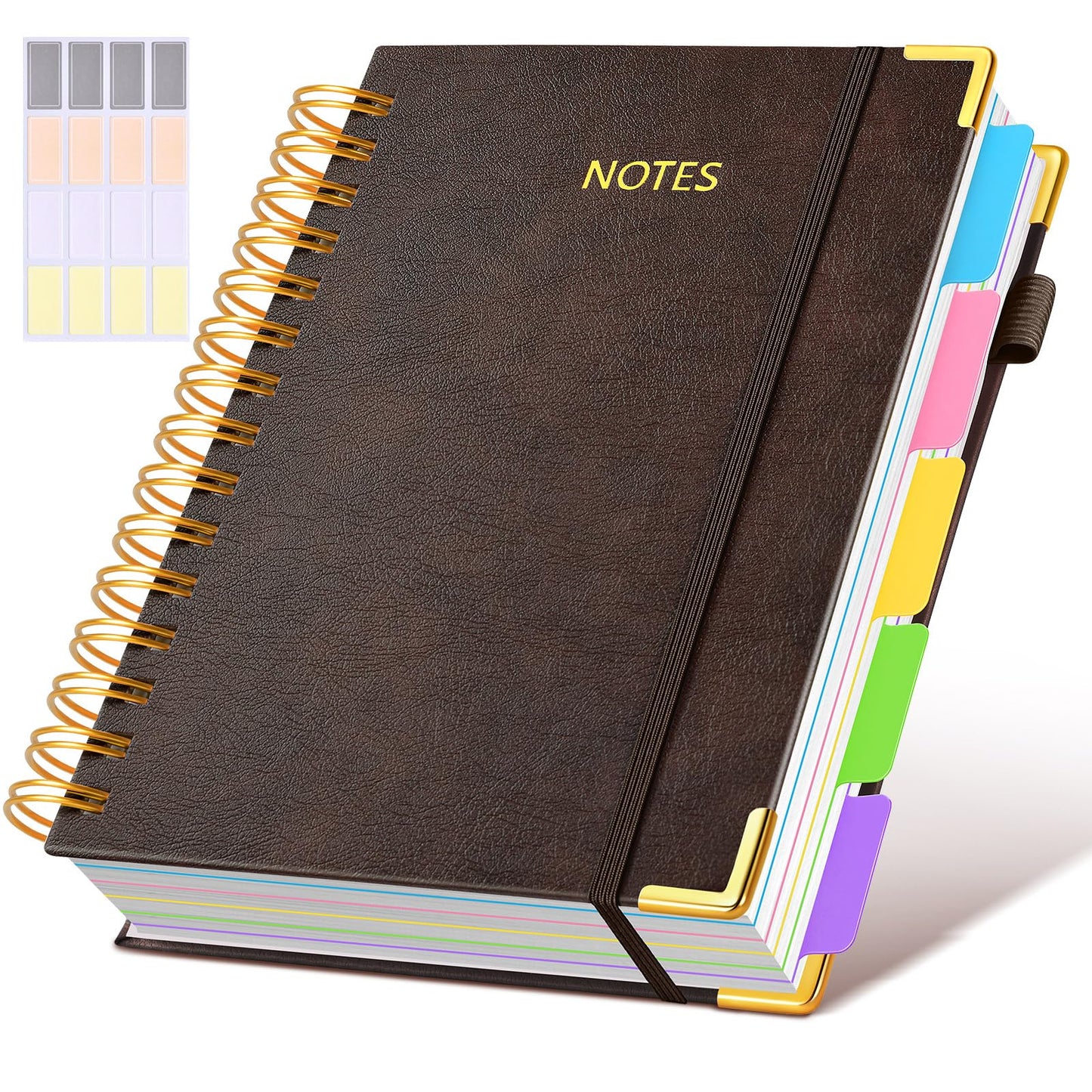 **Ink**. Hardcover Spiral Notebook journal with Removable Dividers Tabs, 300 Pages Leather 5 Subject Notebook College Ruled, 100GMS A5 Notebooks for Work School Note taking,Lined Journal for Women,A5-Green