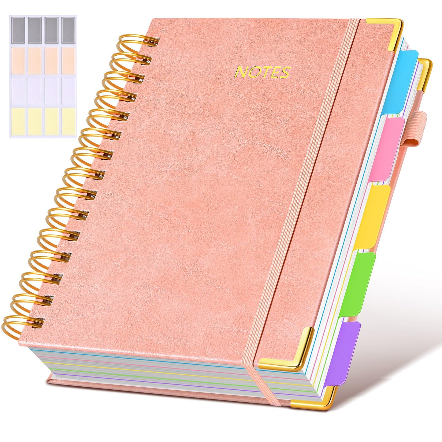 **Ink**. Hardcover Spiral Notebook journal with Removable Dividers Tabs, 300 Pages Leather 5 Subject Notebook College Ruled, 100GMS A5 Notebooks for Work School Note taking,Lined Journal for Women,A5-Green
