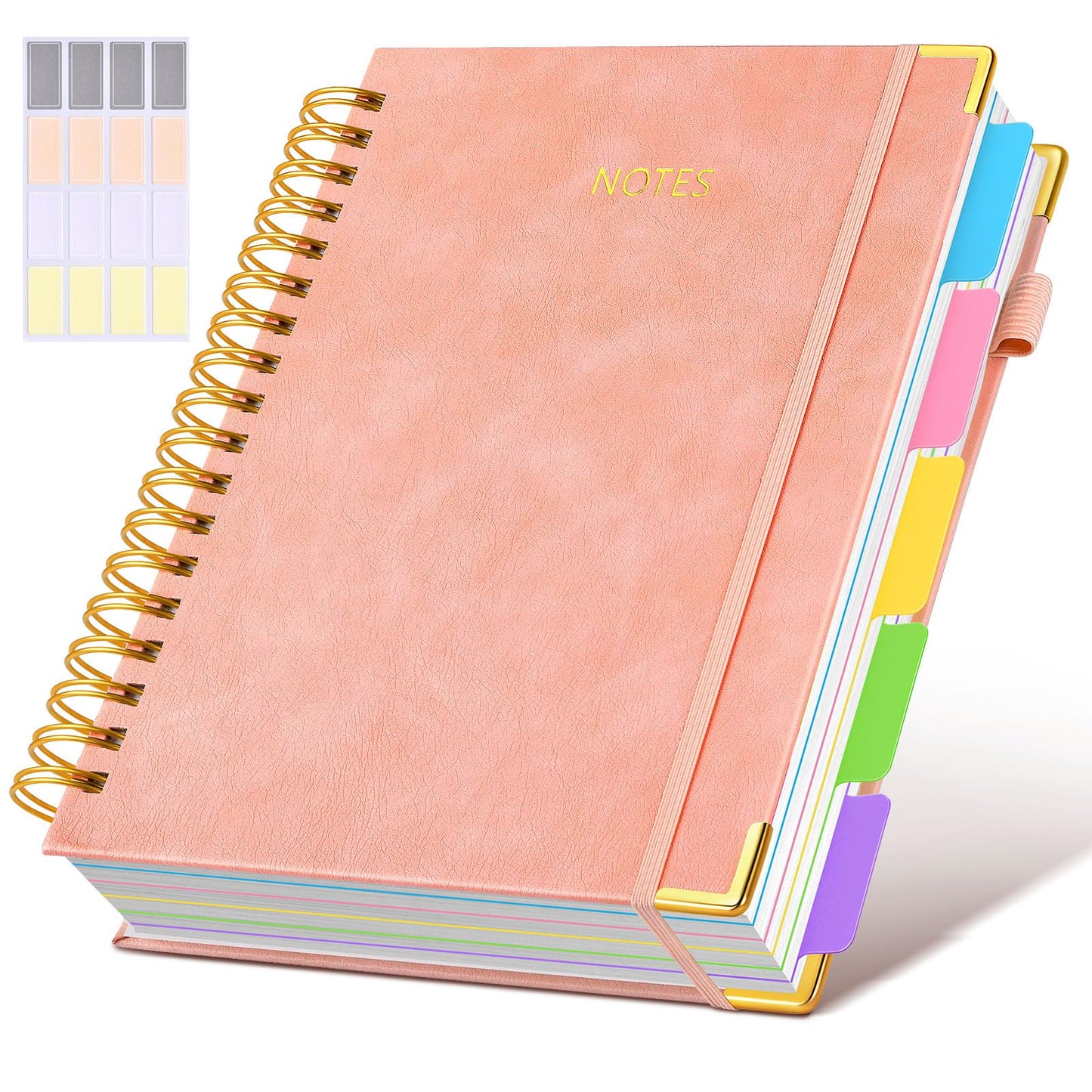 **Ink**. Hardcover Spiral Notebook journal with Removable Dividers Tabs, 300 Pages Leather 5 Subject Notebook College Ruled, 100GMS A5 Notebooks for Work School Note taking,Lined Journal for Women,A5-Green