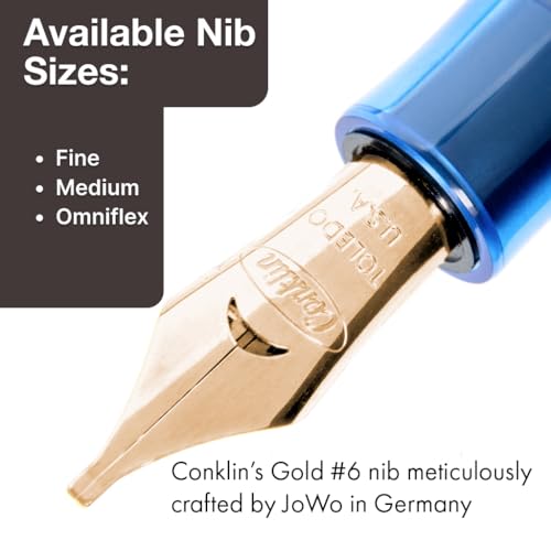 **Ink**.                                     Conklin All American Demo Blue Special Eyedropper Edition Fountain Pen - 14K Flex Solid Gold Nib - Dynamic Flexibility & Crystal Blue Elegance - Ideal Gift for Writers & Collectors