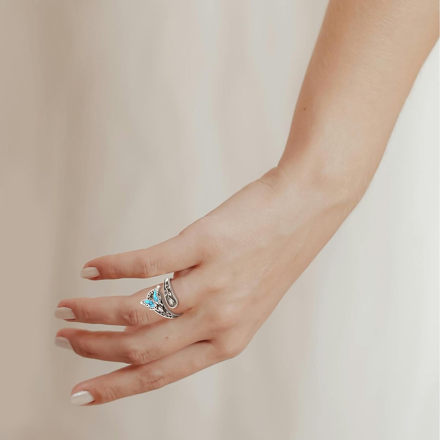**Adorn**.                               Sterling Silver Turquoise Rings for Women Vintage Adjustable Sunflower/Dragonfly/Butterfly Spoon Rings Boho Antique Statement Ring Jewelry Gifts