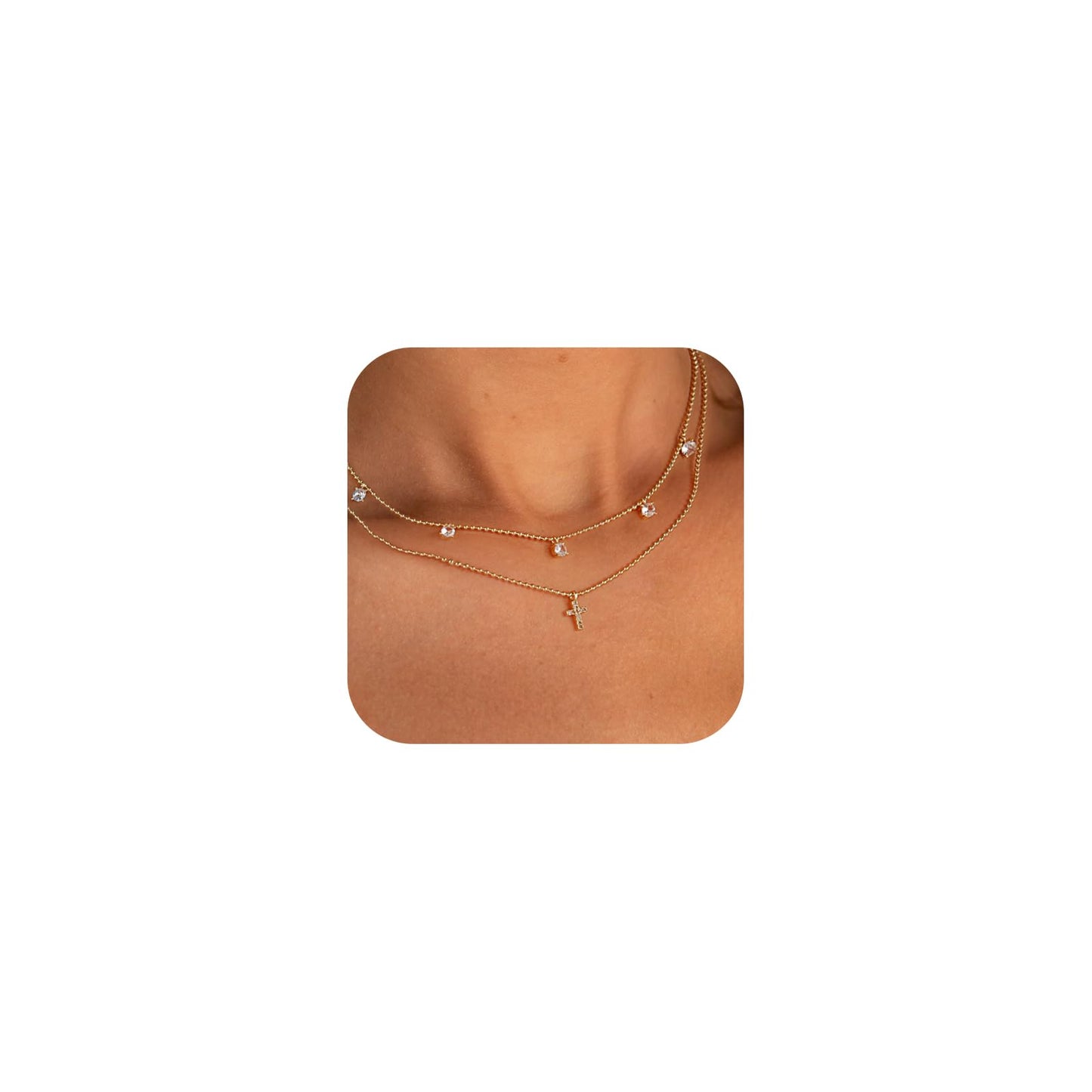 **Adorn**.                                  Cross Necklace for Women 14K Real Gold Silver Plated Dainty Small Cross Pendant Choker Simple Trendy Cute Cross Charm Chain Necklace Easter Basket Stuffers Baptism Religious Faith Jewelry Gift