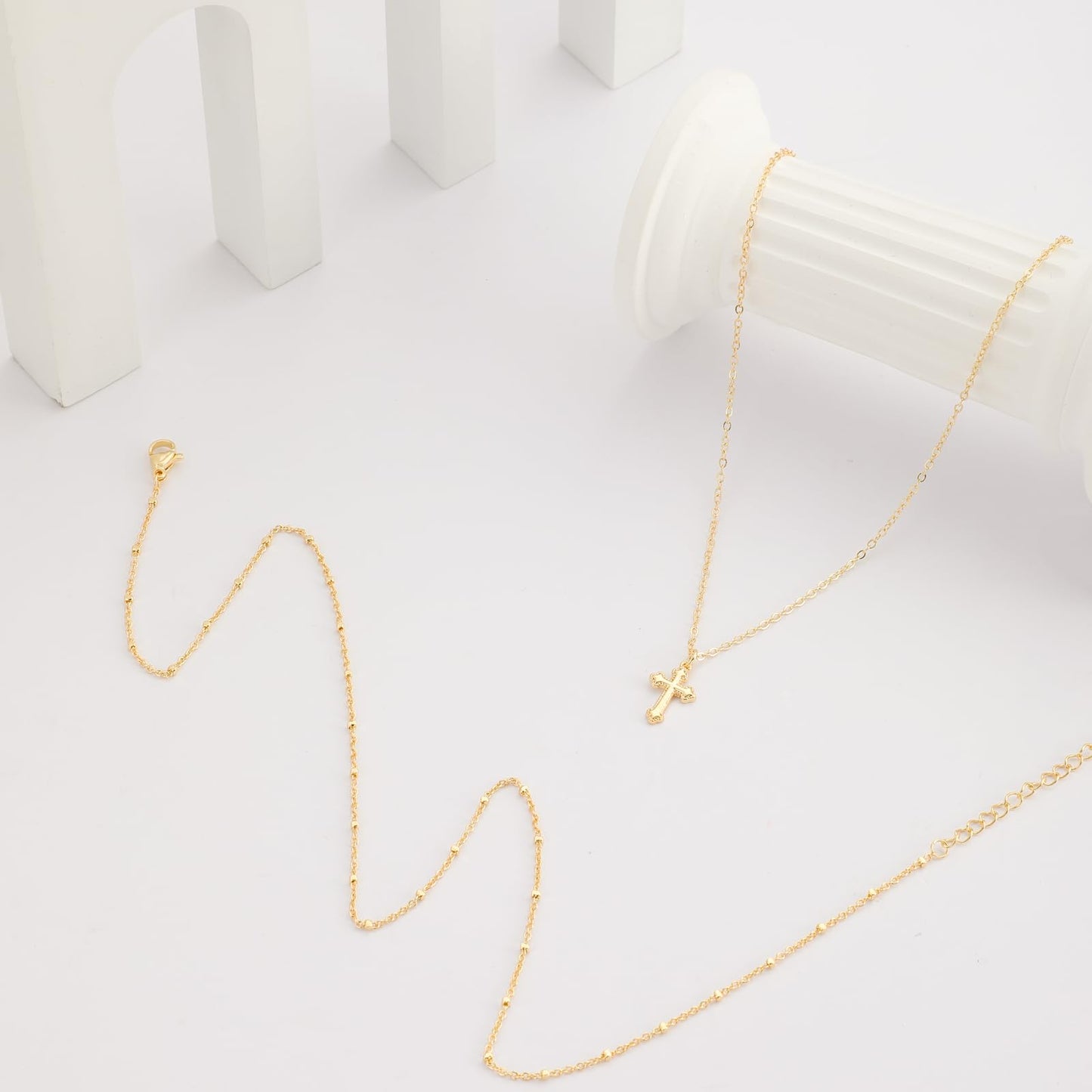 **Adorn**.                                  Cross Necklace for Women 14K Real Gold Silver Plated Dainty Small Cross Pendant Choker Simple Trendy Cute Cross Charm Chain Necklace Easter Basket Stuffers Baptism Religious Faith Jewelry Gift