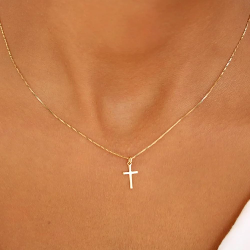 **Adorn**.                                  Cross Necklace for Women 14K Real Gold Silver Plated Dainty Small Cross Pendant Choker Simple Trendy Cute Cross Charm Chain Necklace Easter Basket Stuffers Baptism Religious Faith Jewelry Gift