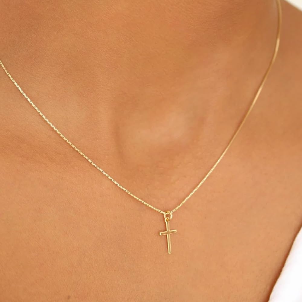 **Adorn**.                                  Cross Necklace for Women 14K Real Gold Silver Plated Dainty Small Cross Pendant Choker Simple Trendy Cute Cross Charm Chain Necklace Easter Basket Stuffers Baptism Religious Faith Jewelry Gift