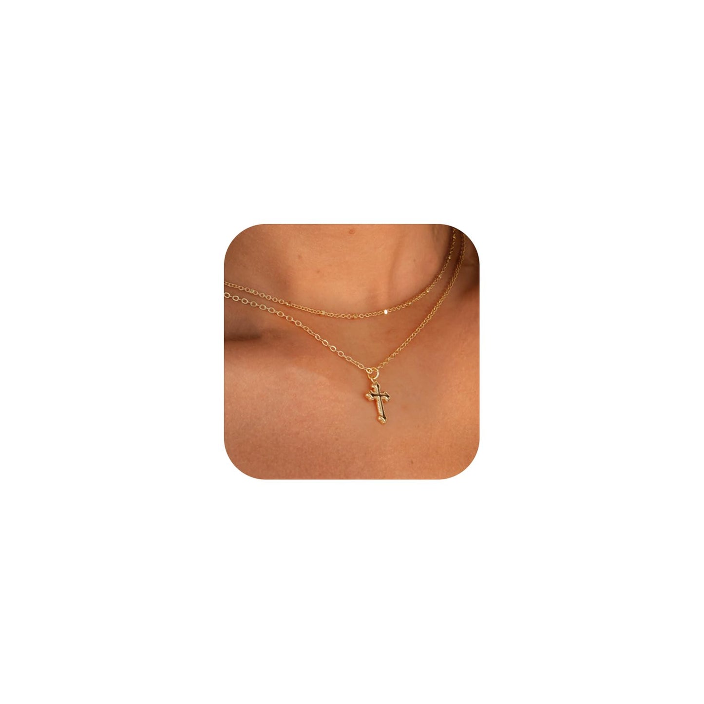 **Adorn**.                                  Cross Necklace for Women 14K Real Gold Silver Plated Dainty Small Cross Pendant Choker Simple Trendy Cute Cross Charm Chain Necklace Easter Basket Stuffers Baptism Religious Faith Jewelry Gift