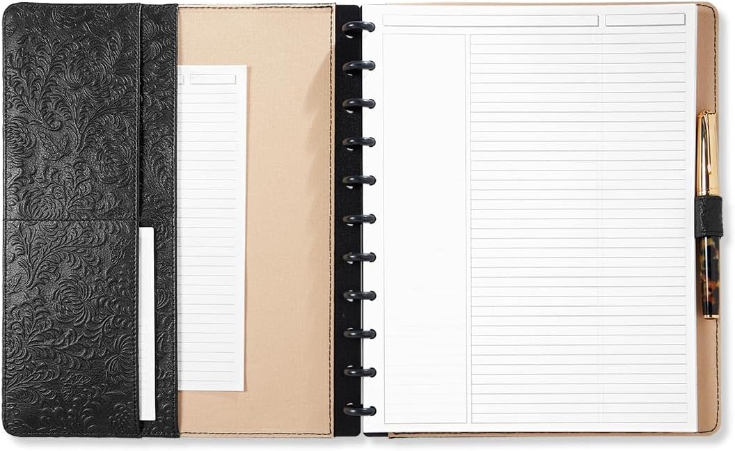 **Ink**.                                  Levenger Circa Impressions Foldover Notebook - Discbound intricately embossed floral and butterfly motif cover,60 annotation ruled sheets of archive-quality 90-gsm paper (Junior)