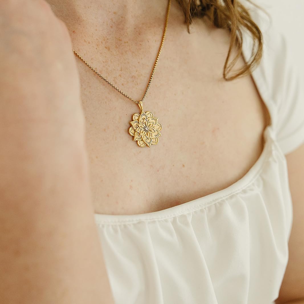 **Adorn**.                                   HOPE LOVE SHINE Mandala Necklace – “Everything You Need Is Within You” Engraved Pendant – Gold Spiritual Jewelry for Women, Self-Love Gift, Affirmation Necklace for Healing & Encouragement