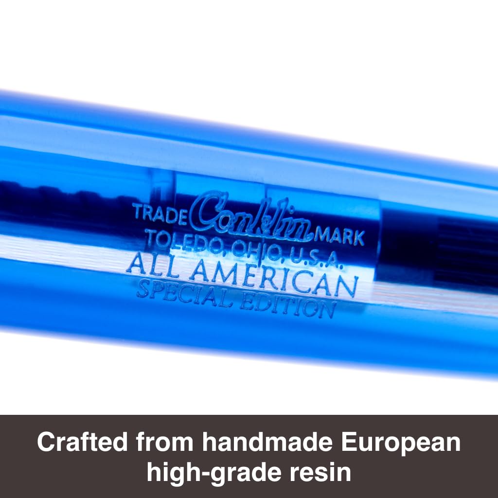 **Ink**.                                     Conklin All American Demo Blue Special Eyedropper Edition Fountain Pen - 14K Flex Solid Gold Nib - Dynamic Flexibility & Crystal Blue Elegance - Ideal Gift for Writers & Collectors