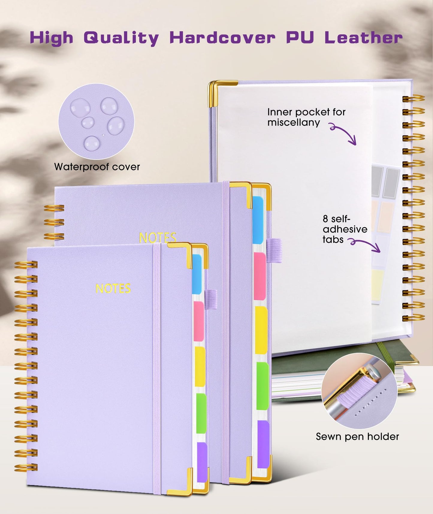 **Ink**.                                 Hardcover Spiral Notebook journal with Removable Dividers Tabs, 300 Pages Leather 5 Subject Notebook College Ruled, 100GMS A5 Notebooks for Work School Note taking,Lined Journal for Women,A5-Green