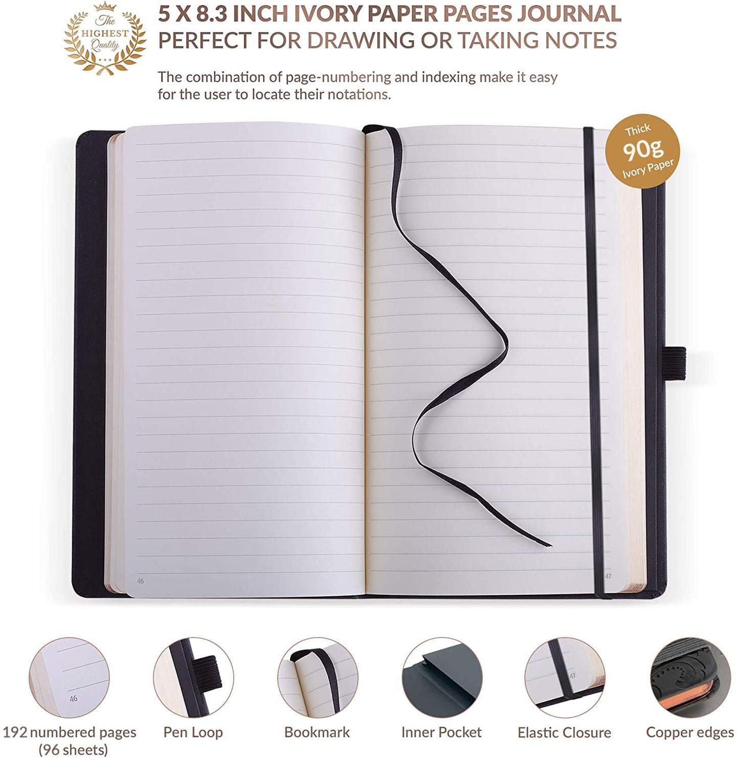 **Ink**.                                    Exclusive Writing Journal for Women and Men - Handmade in Italy with Ivory Paper - Travel Diary Notebook for Daily Notes, Dreams or Planning - Perfect for a Traveler, Writer, Musician(ROSE) (BAROQUE GOLD)