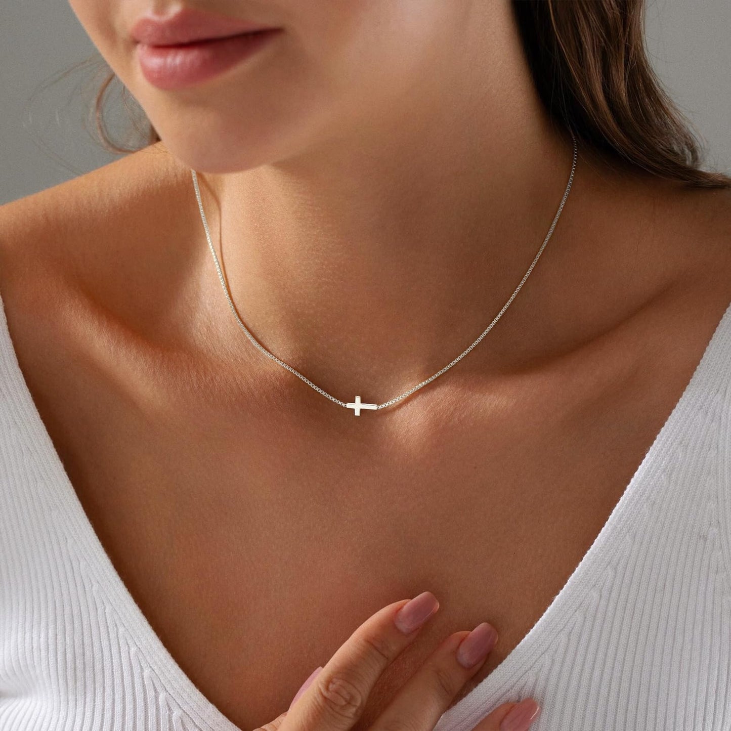 **Adorn**.                                  Cross Necklace for Women 14K Real Gold Silver Plated Dainty Small Cross Pendant Choker Simple Trendy Cute Cross Charm Chain Necklace Easter Basket Stuffers Baptism Religious Faith Jewelry Gift