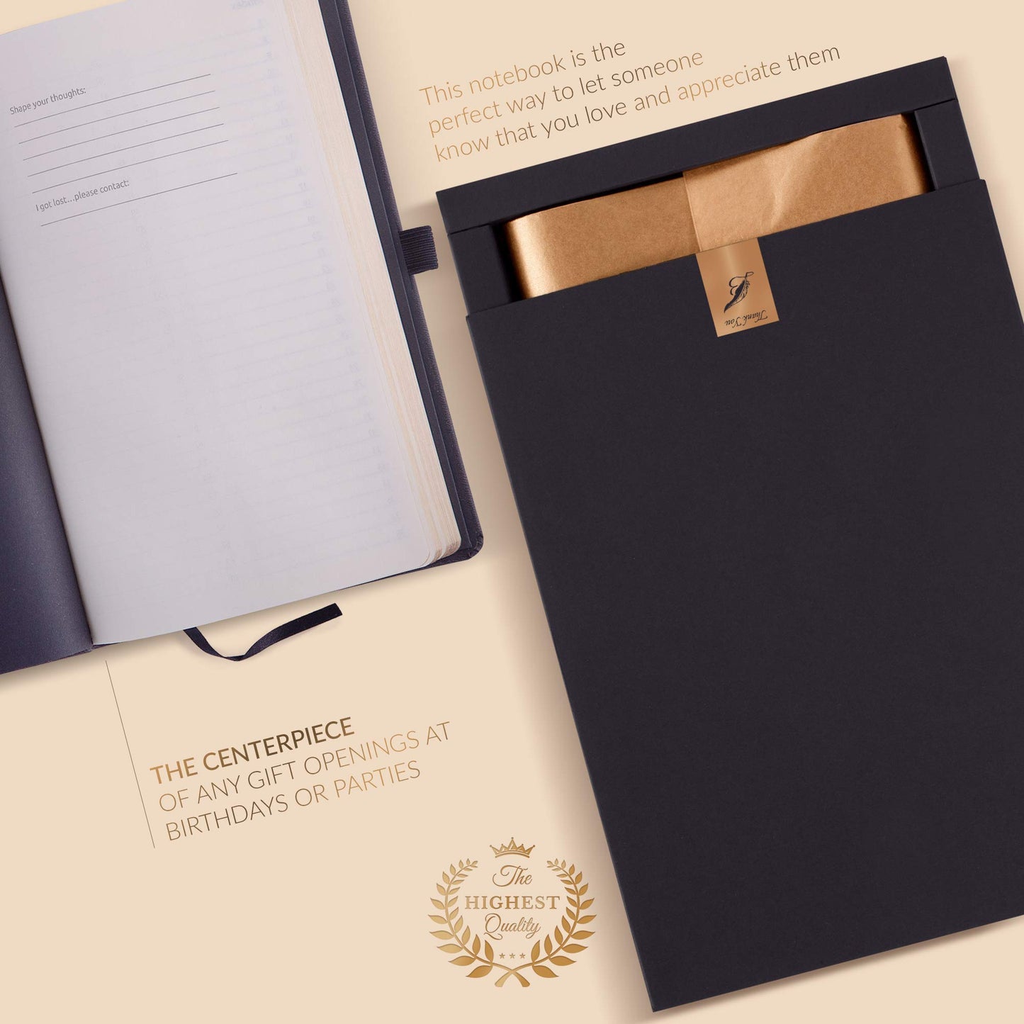 **Ink**.                                    Exclusive Writing Journal for Women and Men - Handmade in Italy with Ivory Paper - Travel Diary Notebook for Daily Notes, Dreams or Planning - Perfect for a Traveler, Writer, Musician(ROSE) (BAROQUE GOLD)