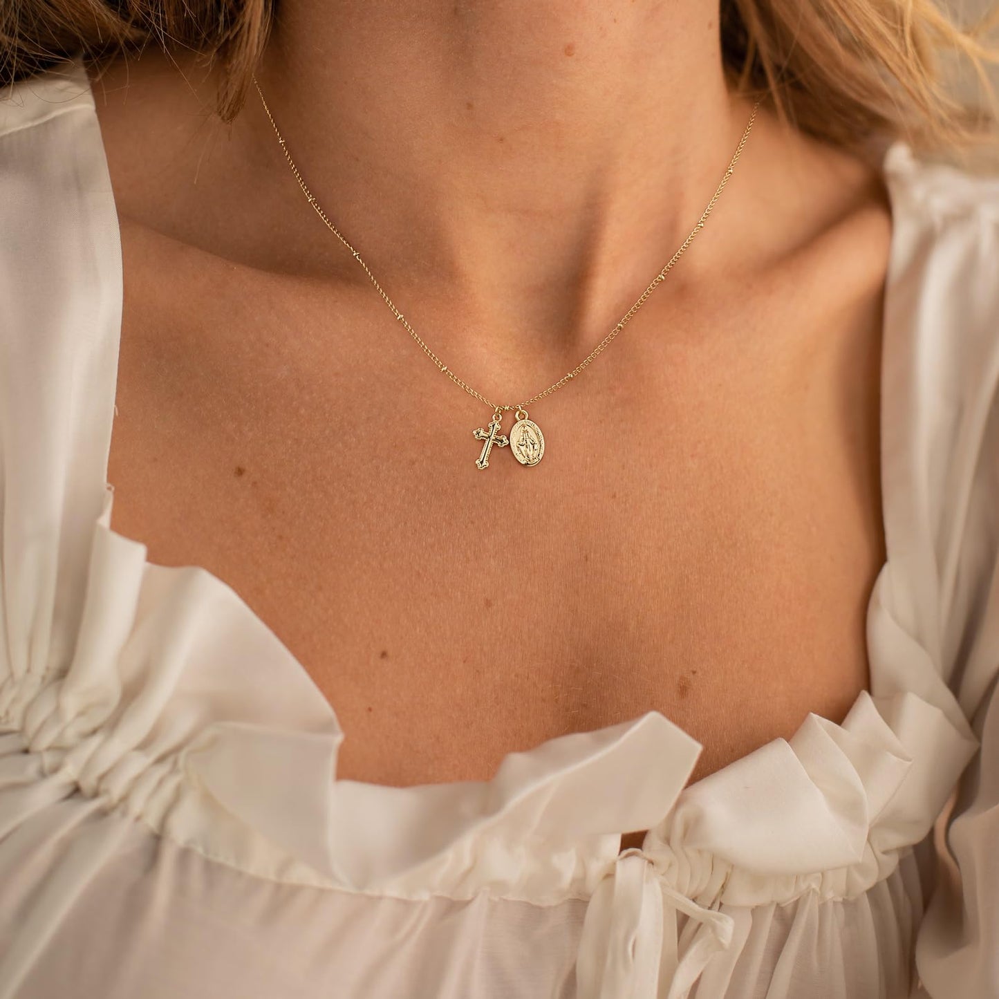 **Adorn**.                                  Cross Necklace for Women 14K Real Gold Silver Plated Dainty Small Cross Pendant Choker Simple Trendy Cute Cross Charm Chain Necklace Easter Basket Stuffers Baptism Religious Faith Jewelry Gift