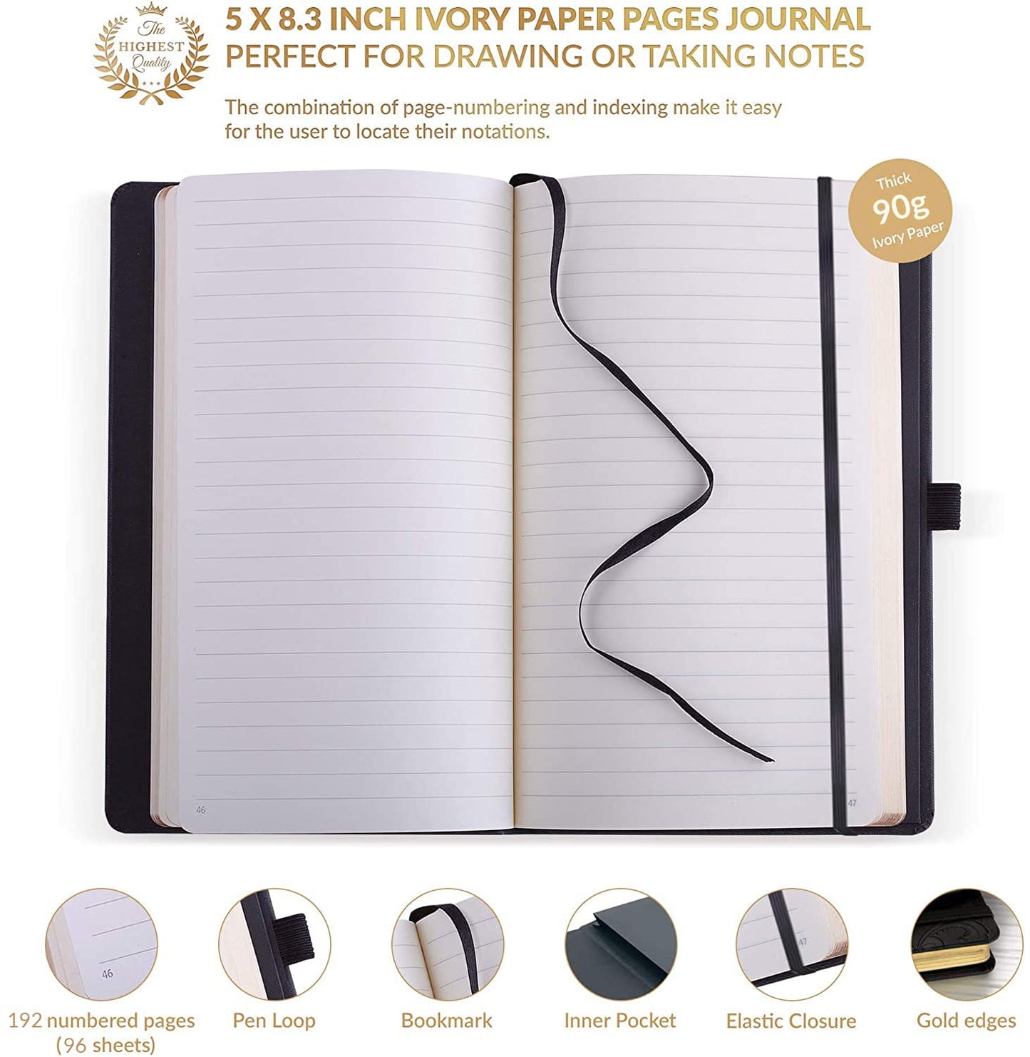 **Ink**.                                    Exclusive Writing Journal for Women and Men - Handmade in Italy with Ivory Paper - Travel Diary Notebook for Daily Notes, Dreams or Planning - Perfect for a Traveler, Writer, Musician(ROSE) (BAROQUE GOLD)