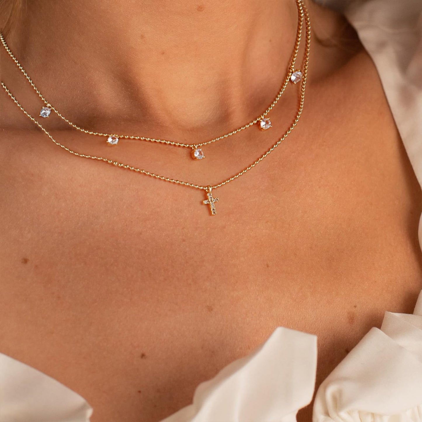 **Adorn**.                                  Cross Necklace for Women 14K Real Gold Silver Plated Dainty Small Cross Pendant Choker Simple Trendy Cute Cross Charm Chain Necklace Easter Basket Stuffers Baptism Religious Faith Jewelry Gift