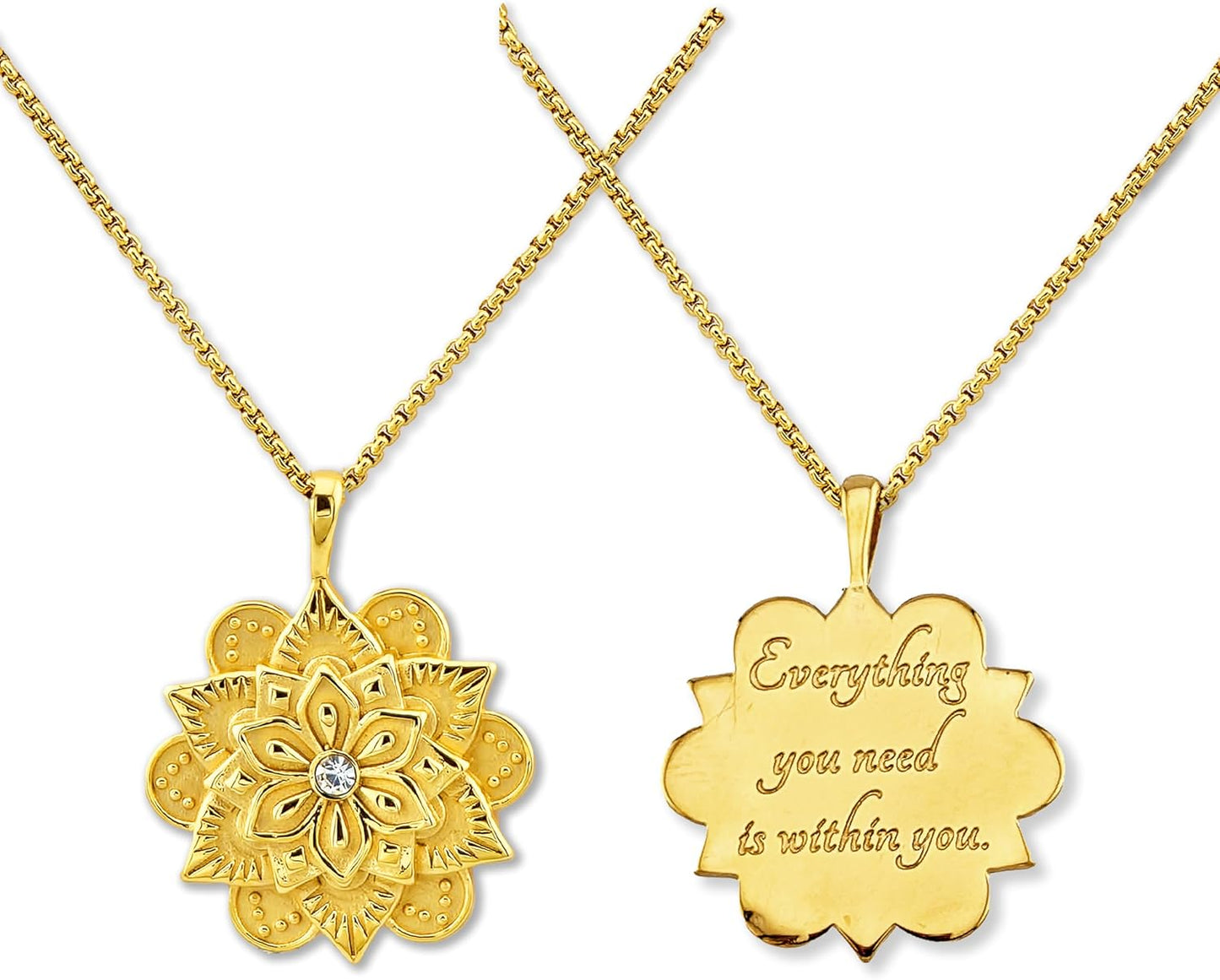 **Adorn**.                                   HOPE LOVE SHINE Mandala Necklace – “Everything You Need Is Within You” Engraved Pendant – Gold Spiritual Jewelry for Women, Self-Love Gift, Affirmation Necklace for Healing & Encouragement
