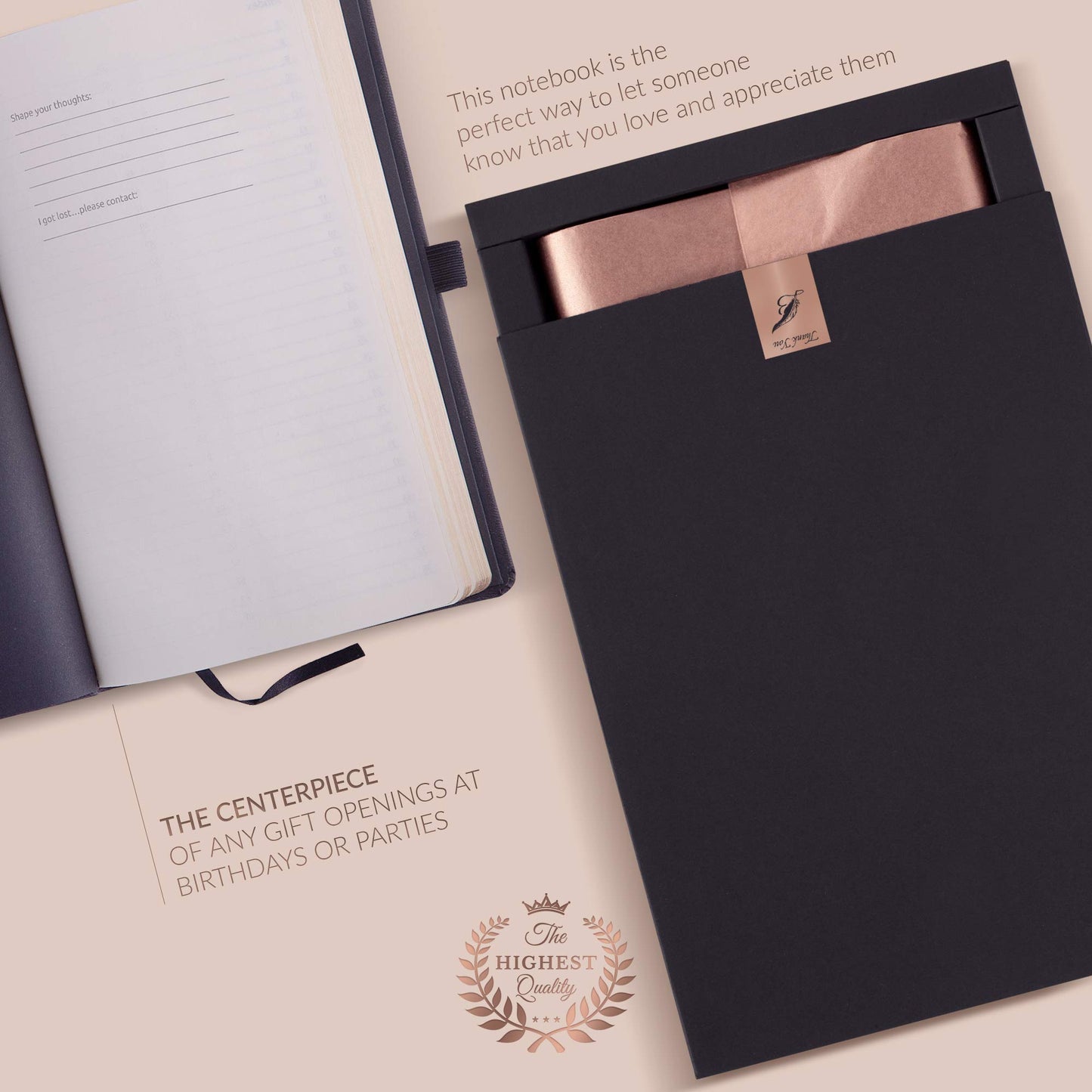 **Ink**.                                    Exclusive Writing Journal for Women and Men - Handmade in Italy with Ivory Paper - Travel Diary Notebook for Daily Notes, Dreams or Planning - Perfect for a Traveler, Writer, Musician(ROSE) (BAROQUE GOLD)