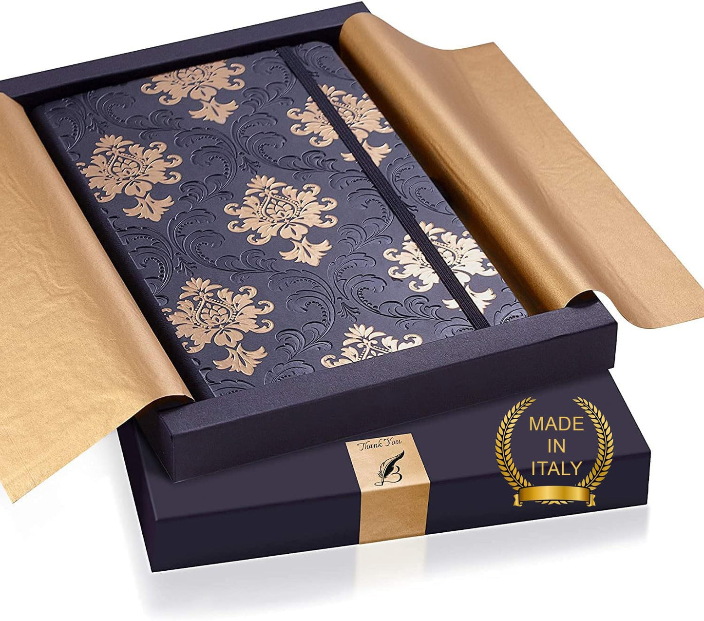 **Ink**.                                    Exclusive Writing Journal for Women and Men - Handmade in Italy with Ivory Paper - Travel Diary Notebook for Daily Notes, Dreams or Planning - Perfect for a Traveler, Writer, Musician(ROSE) (BAROQUE GOLD)