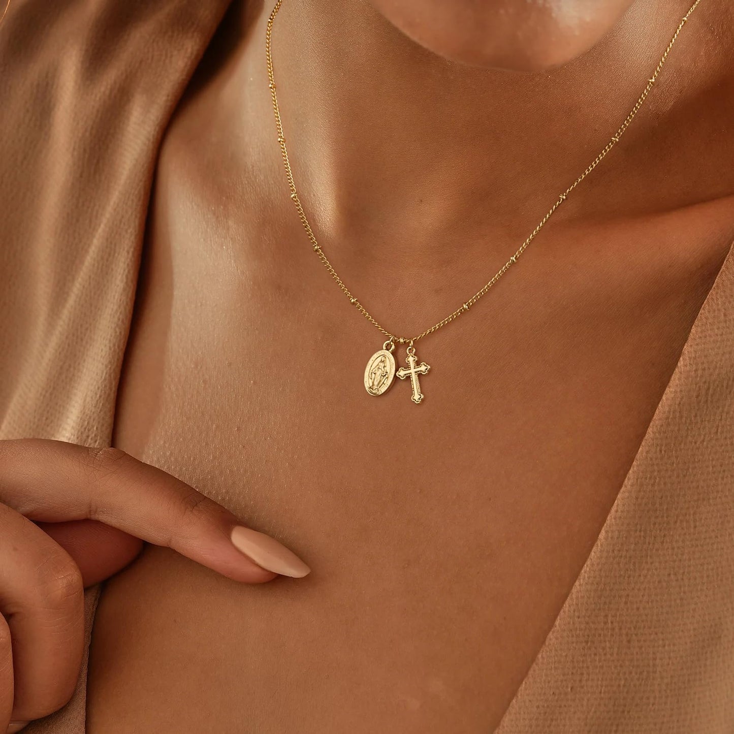 **Adorn**.                                  Cross Necklace for Women 14K Real Gold Silver Plated Dainty Small Cross Pendant Choker Simple Trendy Cute Cross Charm Chain Necklace Easter Basket Stuffers Baptism Religious Faith Jewelry Gift