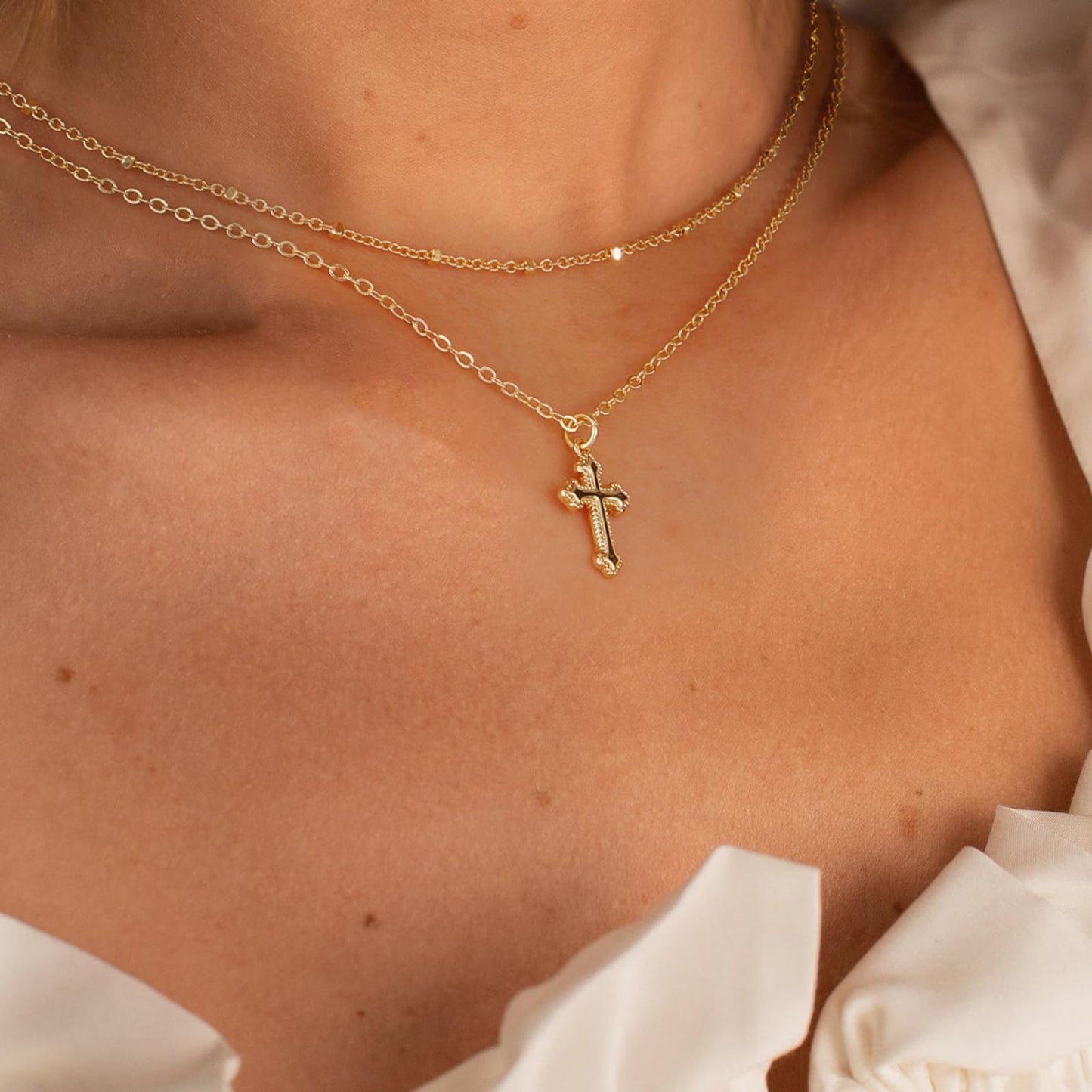 **Adorn**.                                  Cross Necklace for Women 14K Real Gold Silver Plated Dainty Small Cross Pendant Choker Simple Trendy Cute Cross Charm Chain Necklace Easter Basket Stuffers Baptism Religious Faith Jewelry Gift