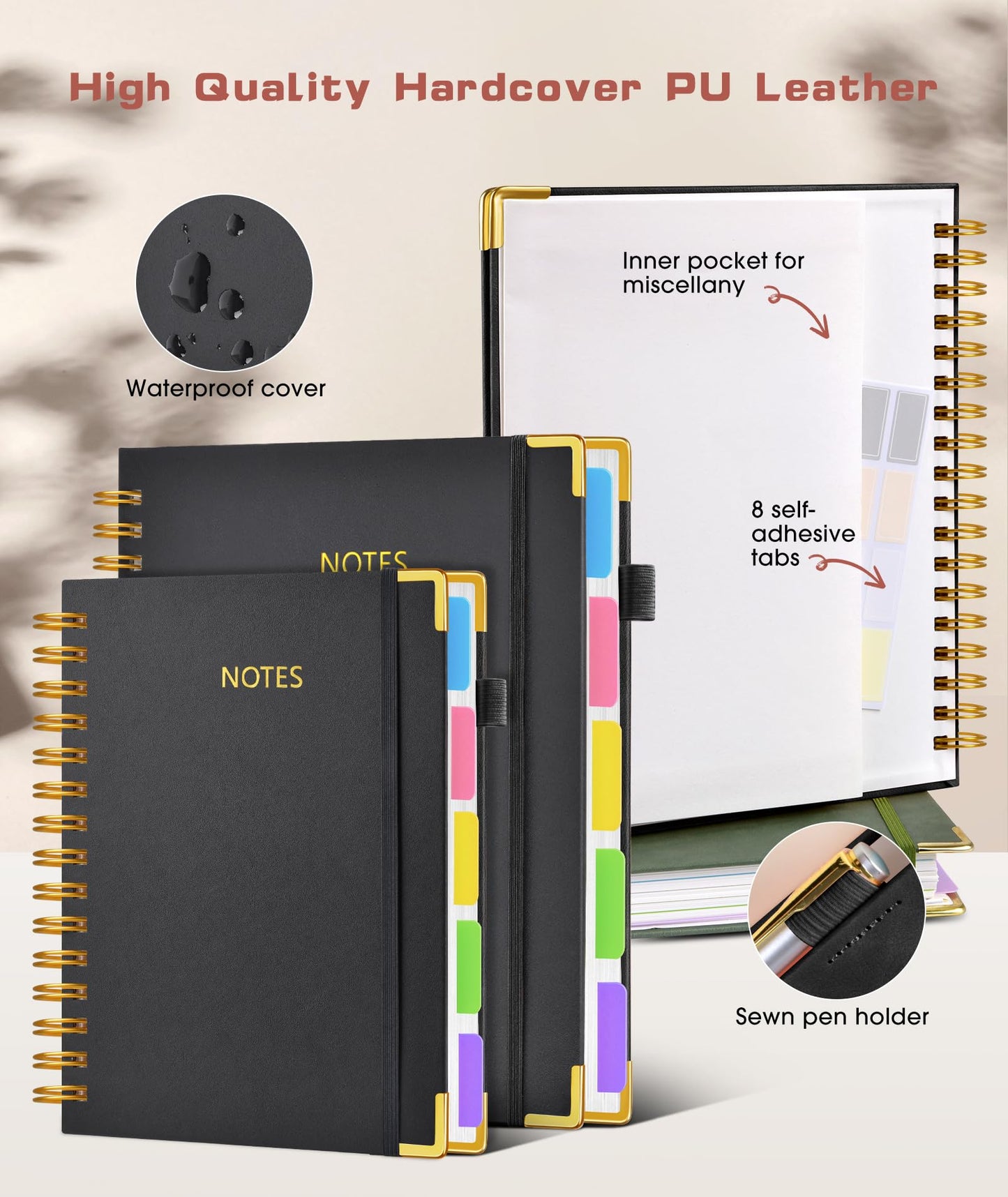 **Ink**.                                 Hardcover Spiral Notebook journal with Removable Dividers Tabs, 300 Pages Leather 5 Subject Notebook College Ruled, 100GMS A5 Notebooks for Work School Note taking,Lined Journal for Women,A5-Green