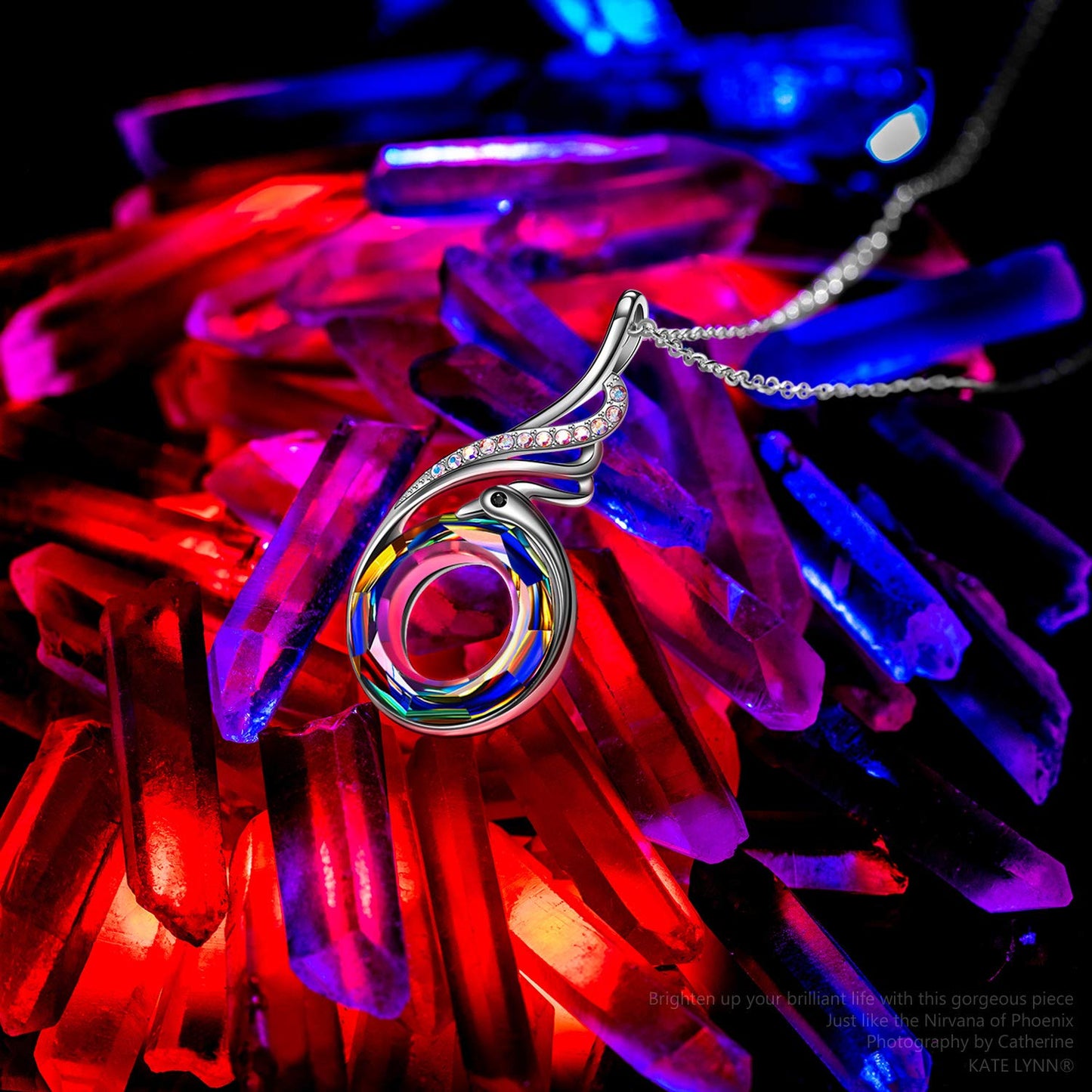 **Adorn**.                                     Kate Lynn "Rise From the Ashes Phoenix Necklace Made with Crystals from Austria, 18"+2" Necklace, Packaged with Jewelry Box, Birthday Gift for Women, Symbol of Luck and Renewal