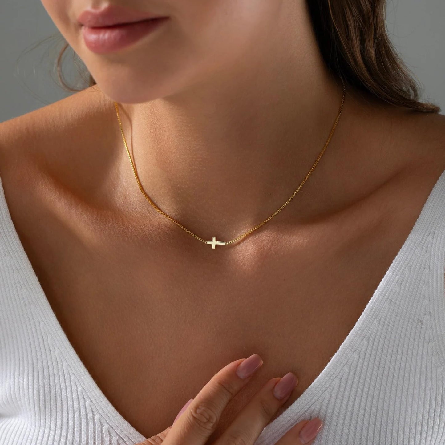 **Adorn**.                                  Cross Necklace for Women 14K Real Gold Silver Plated Dainty Small Cross Pendant Choker Simple Trendy Cute Cross Charm Chain Necklace Easter Basket Stuffers Baptism Religious Faith Jewelry Gift