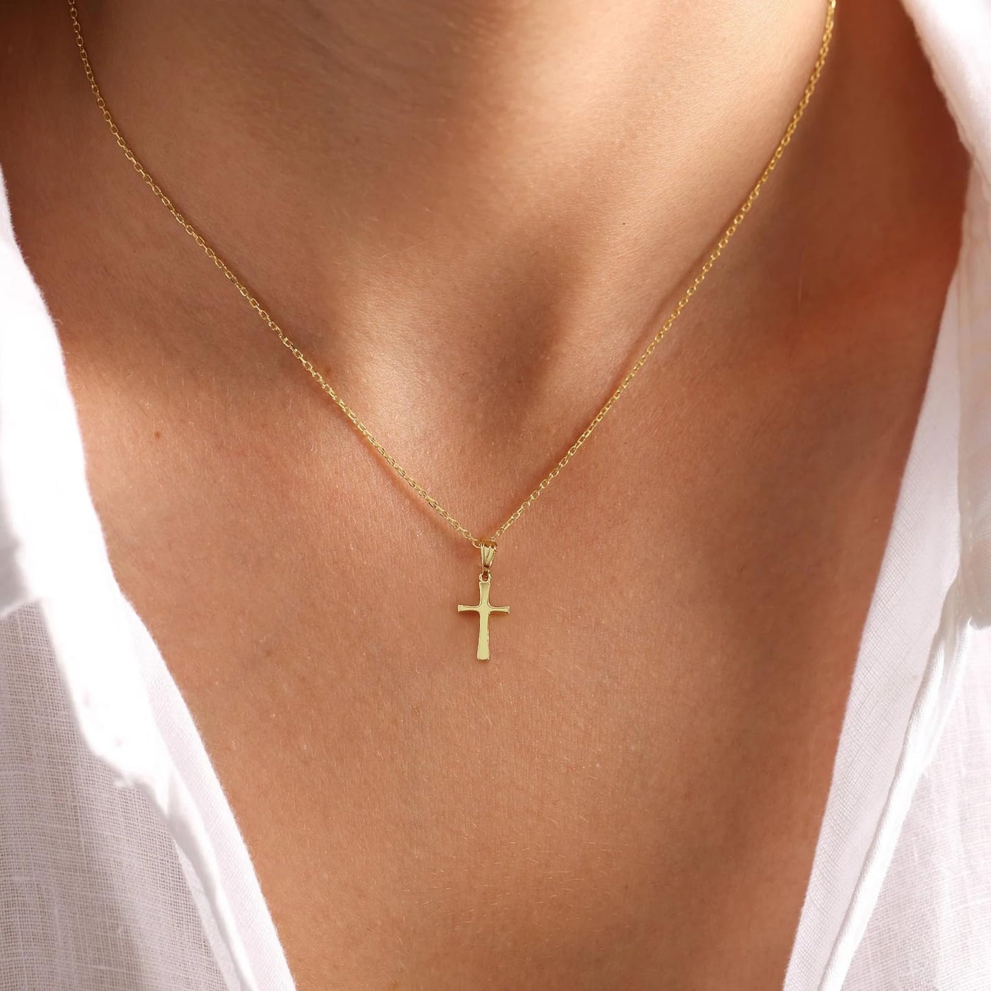 **Adorn**.                                  Cross Necklace for Women 14K Real Gold Silver Plated Dainty Small Cross Pendant Choker Simple Trendy Cute Cross Charm Chain Necklace Easter Basket Stuffers Baptism Religious Faith Jewelry Gift