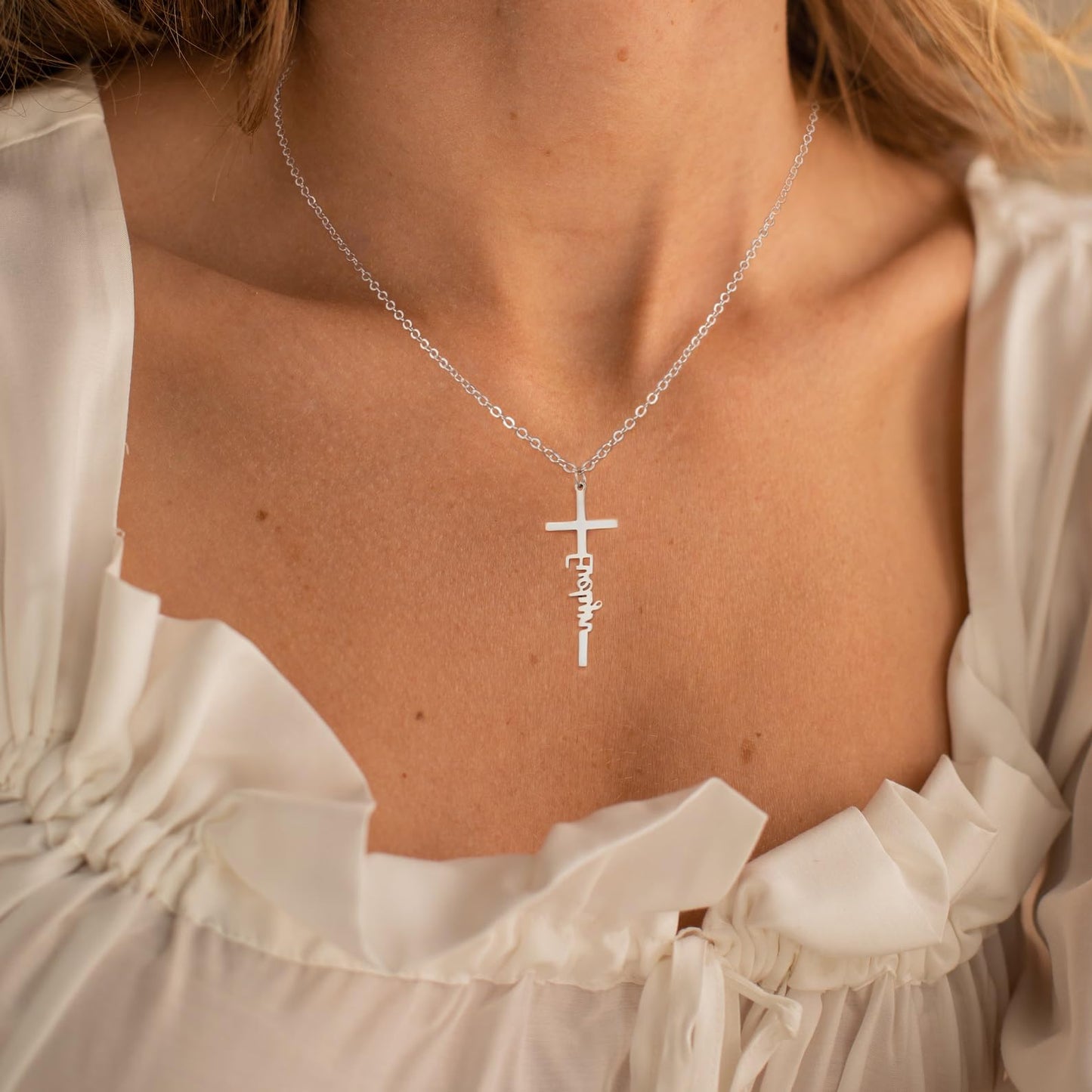 **Adorn**.                                  Cross Necklace for Women 14K Real Gold Silver Plated Dainty Small Cross Pendant Choker Simple Trendy Cute Cross Charm Chain Necklace Easter Basket Stuffers Baptism Religious Faith Jewelry Gift