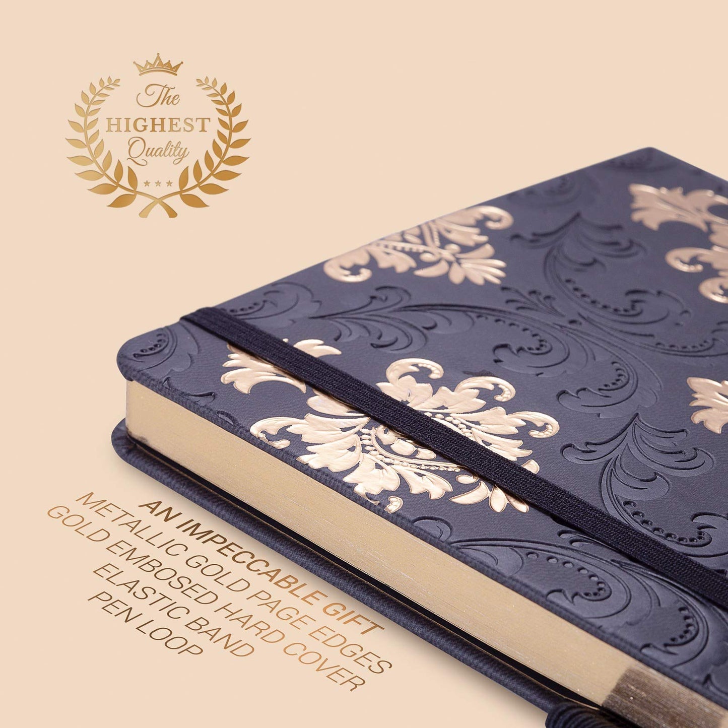 **Ink**.                                    Exclusive Writing Journal for Women and Men - Handmade in Italy with Ivory Paper - Travel Diary Notebook for Daily Notes, Dreams or Planning - Perfect for a Traveler, Writer, Musician(ROSE) (BAROQUE GOLD)