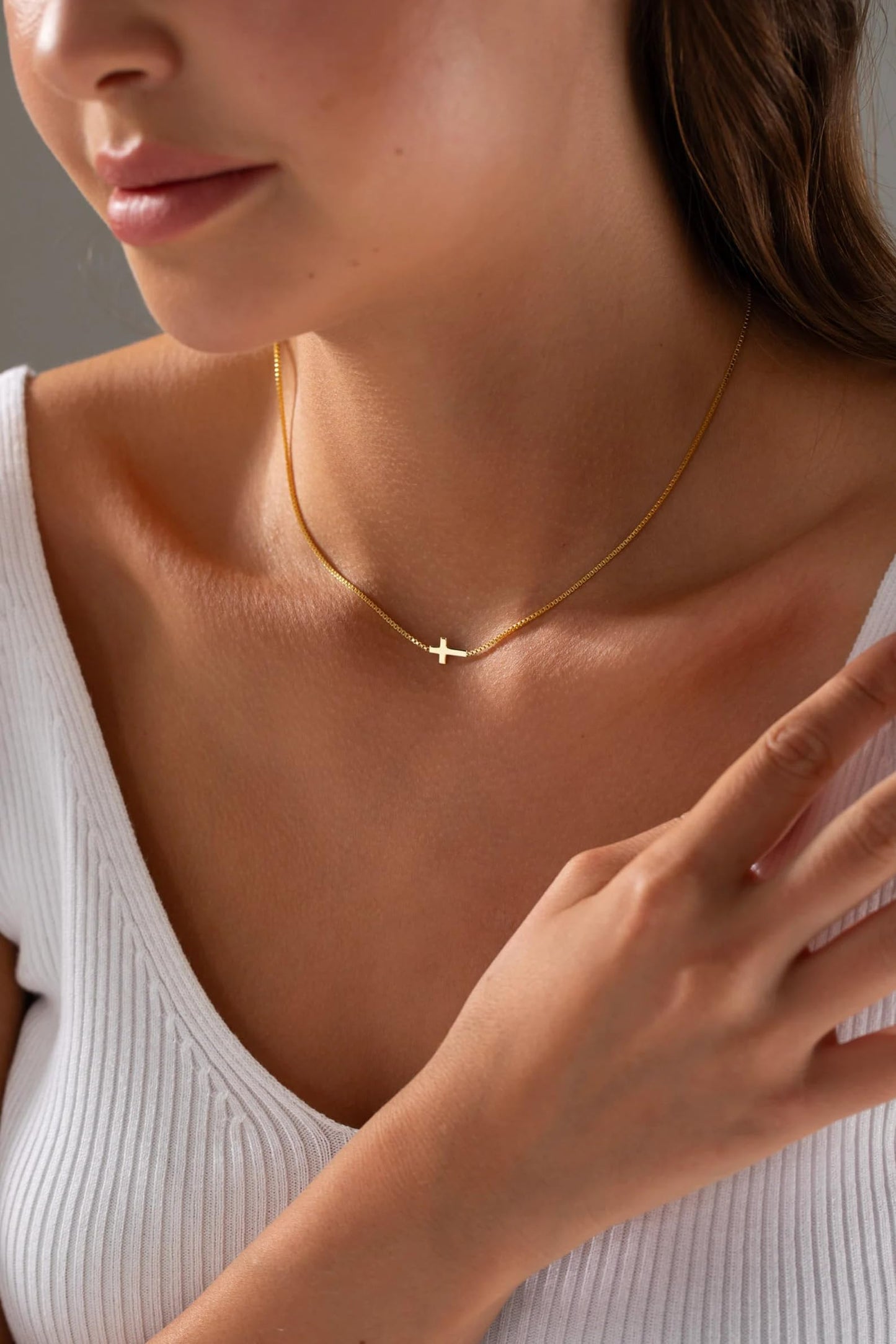 **Adorn**.                                  Cross Necklace for Women 14K Real Gold Silver Plated Dainty Small Cross Pendant Choker Simple Trendy Cute Cross Charm Chain Necklace Easter Basket Stuffers Baptism Religious Faith Jewelry Gift