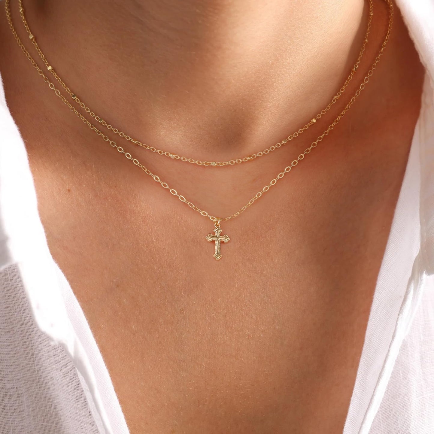 **Adorn**.                                  Cross Necklace for Women 14K Real Gold Silver Plated Dainty Small Cross Pendant Choker Simple Trendy Cute Cross Charm Chain Necklace Easter Basket Stuffers Baptism Religious Faith Jewelry Gift