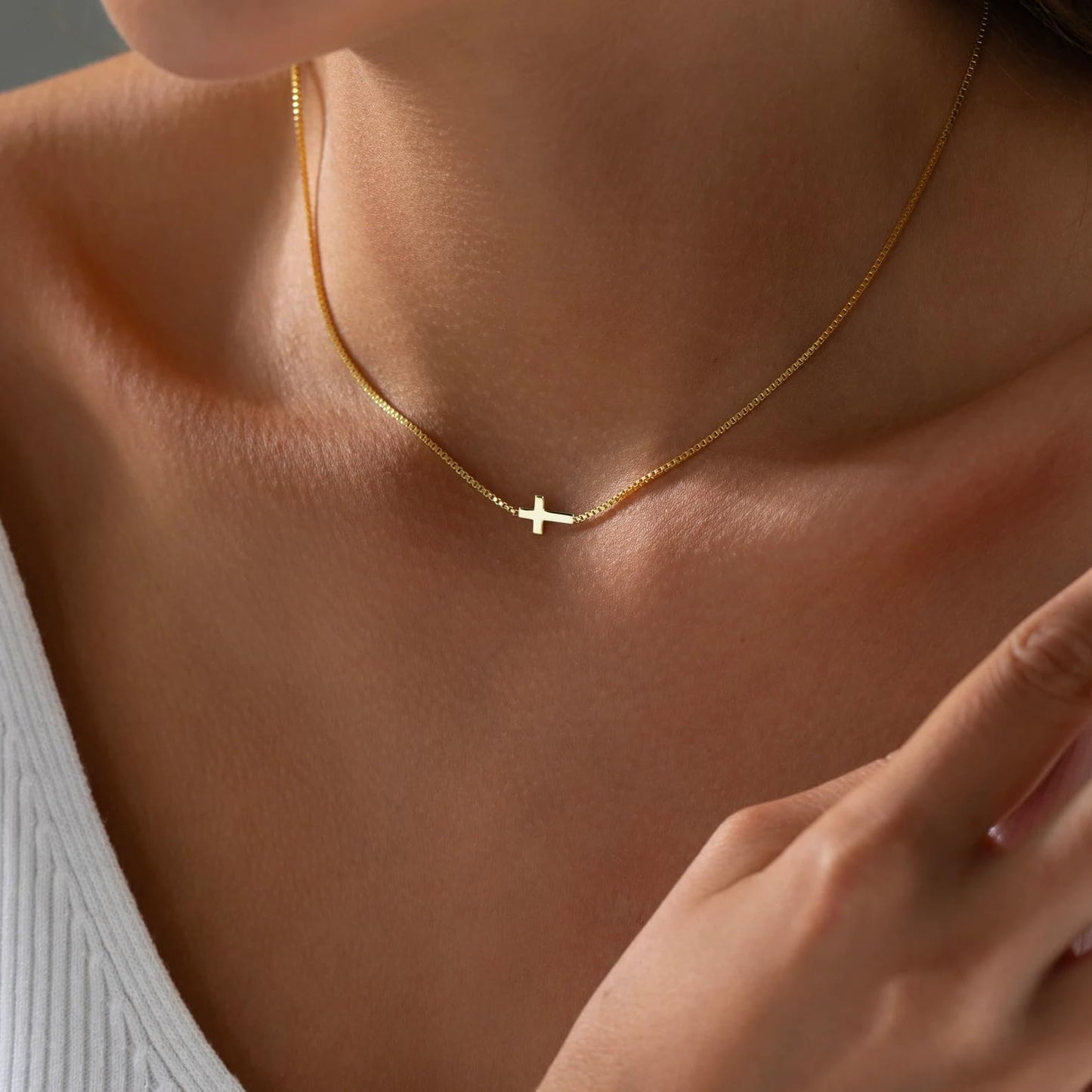 **Adorn**.                                  Cross Necklace for Women 14K Real Gold Silver Plated Dainty Small Cross Pendant Choker Simple Trendy Cute Cross Charm Chain Necklace Easter Basket Stuffers Baptism Religious Faith Jewelry Gift