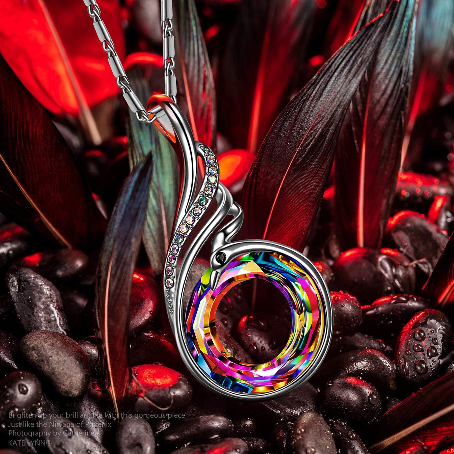 **Adorn**.                                     Kate Lynn "Rise From the Ashes Phoenix Necklace Made with Crystals from Austria, 18"+2" Necklace, Packaged with Jewelry Box, Birthday Gift for Women, Symbol of Luck and Renewal