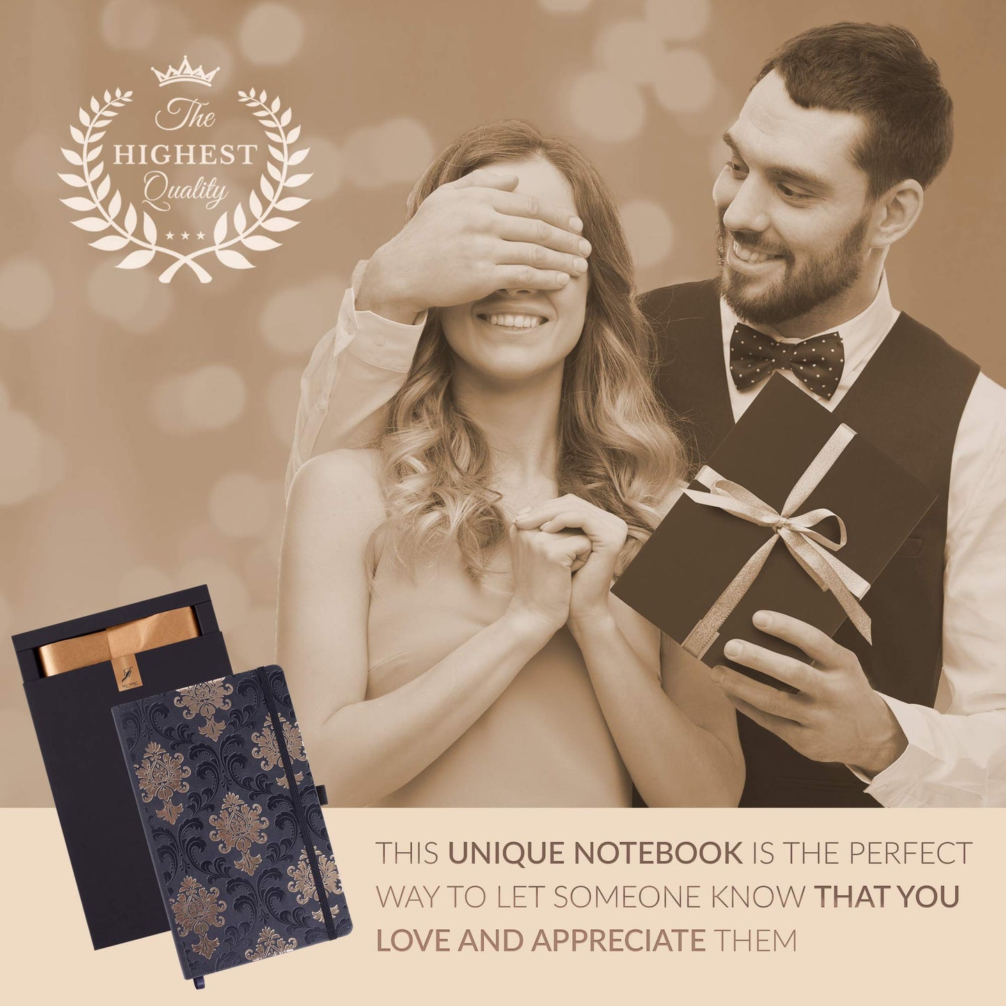 **Ink**.                                    Exclusive Writing Journal for Women and Men - Handmade in Italy with Ivory Paper - Travel Diary Notebook for Daily Notes, Dreams or Planning - Perfect for a Traveler, Writer, Musician(ROSE) (BAROQUE GOLD)