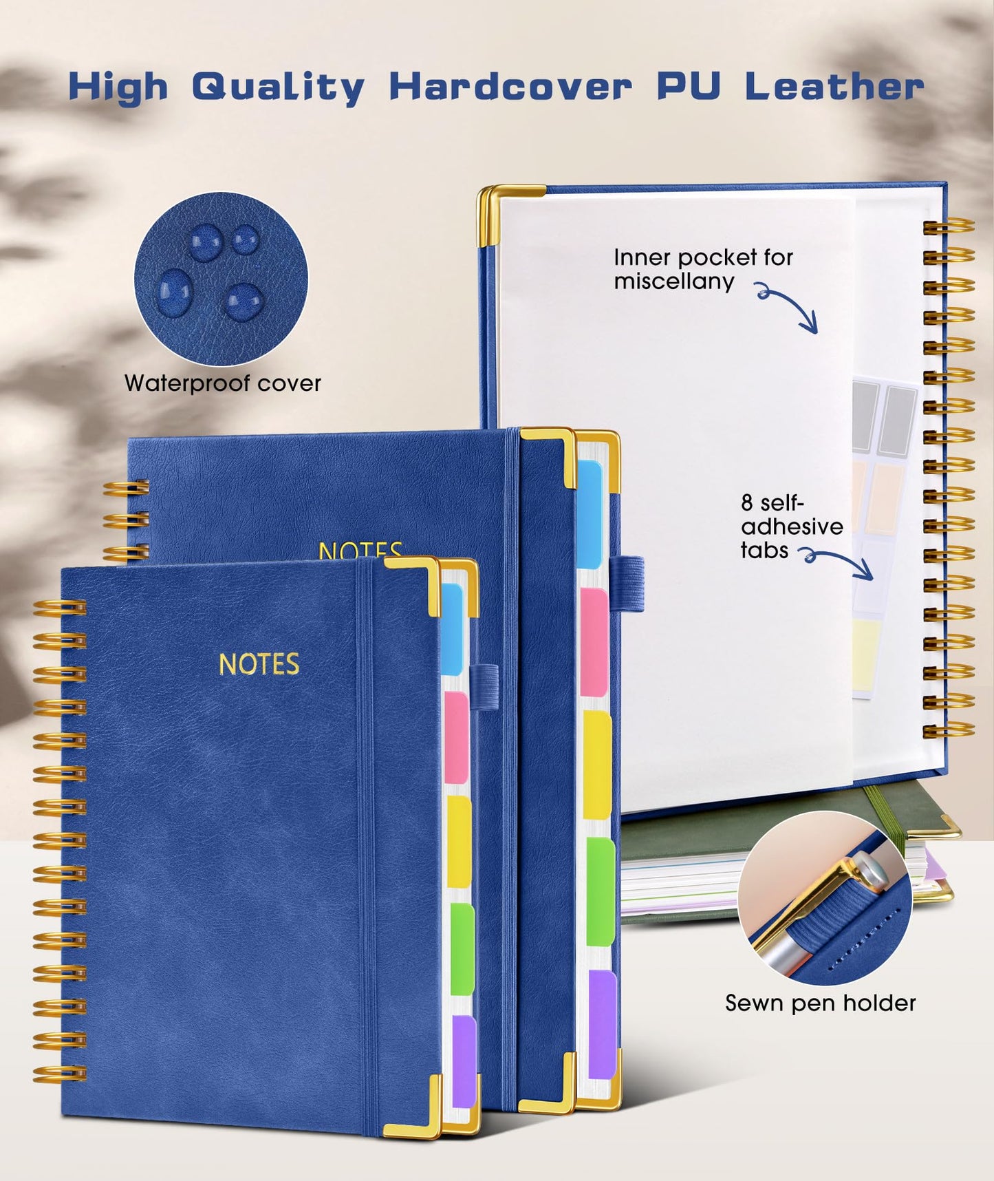 **Ink**.                                 Hardcover Spiral Notebook journal with Removable Dividers Tabs, 300 Pages Leather 5 Subject Notebook College Ruled, 100GMS A5 Notebooks for Work School Note taking,Lined Journal for Women,A5-Green