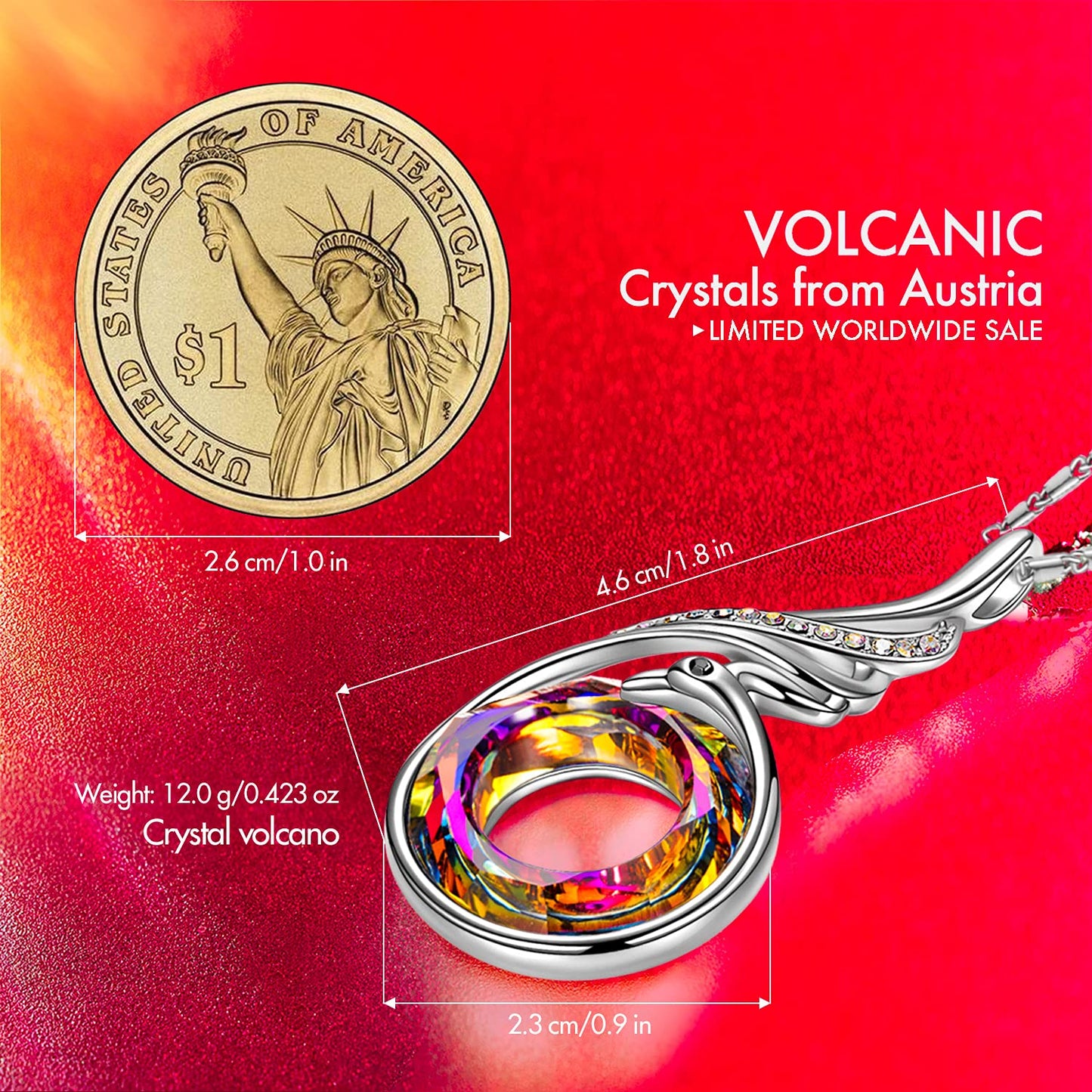 **Adorn**.                                     Kate Lynn "Rise From the Ashes Phoenix Necklace Made with Crystals from Austria, 18"+2" Necklace, Packaged with Jewelry Box, Birthday Gift for Women, Symbol of Luck and Renewal