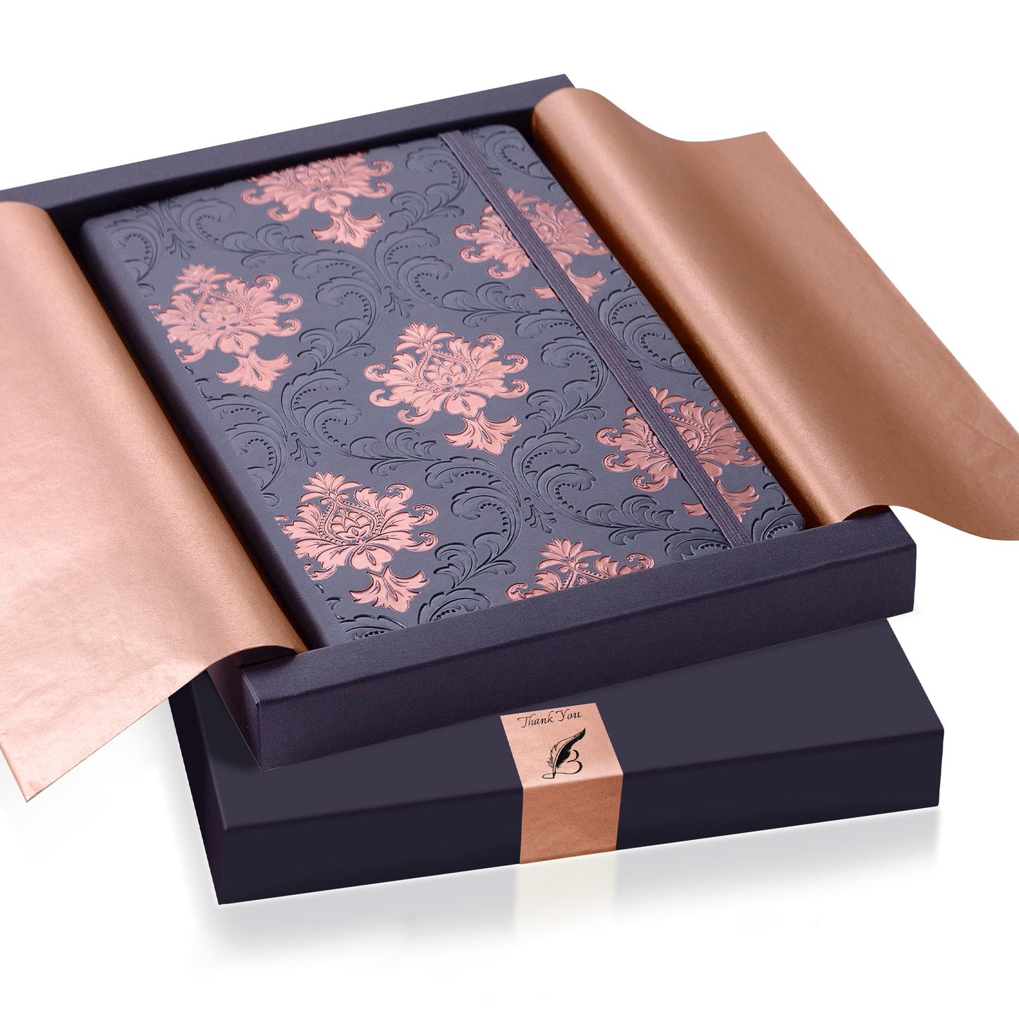 **Ink**.                                    Exclusive Writing Journal for Women and Men - Handmade in Italy with Ivory Paper - Travel Diary Notebook for Daily Notes, Dreams or Planning - Perfect for a Traveler, Writer, Musician(ROSE) (BAROQUE GOLD)