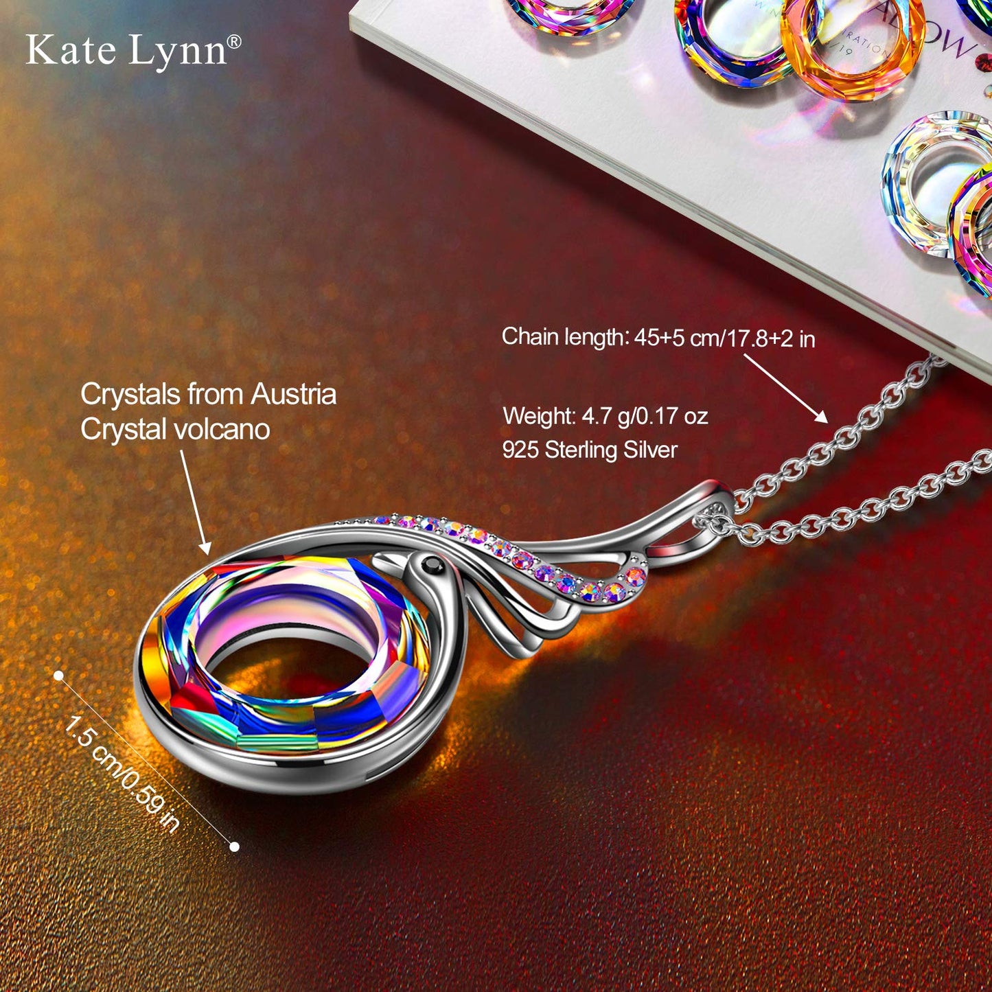 **Adorn**.                                     Kate Lynn "Rise From the Ashes Phoenix Necklace Made with Crystals from Austria, 18"+2" Necklace, Packaged with Jewelry Box, Birthday Gift for Women, Symbol of Luck and Renewal