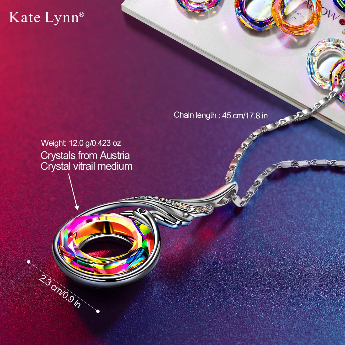 **Adorn**.                                     Kate Lynn "Rise From the Ashes Phoenix Necklace Made with Crystals from Austria, 18"+2" Necklace, Packaged with Jewelry Box, Birthday Gift for Women, Symbol of Luck and Renewal