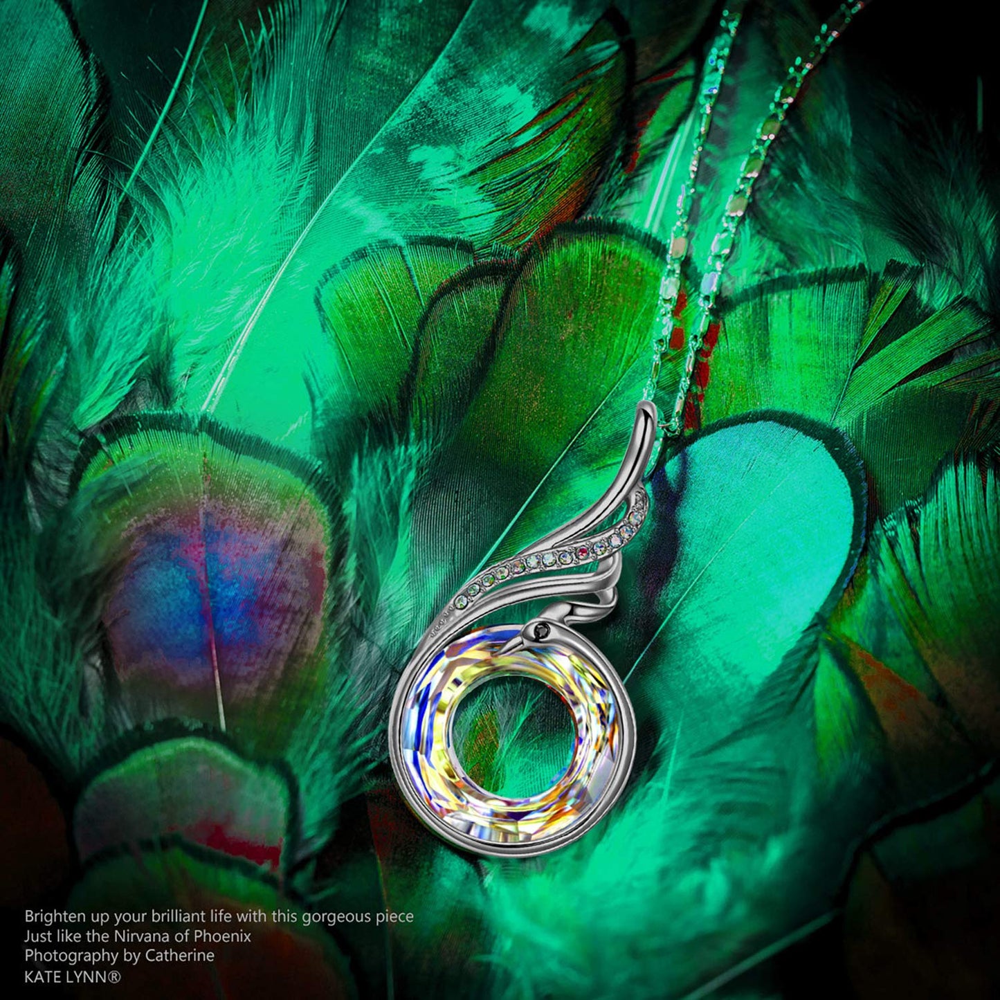 **Adorn**.                                     Kate Lynn "Rise From the Ashes Phoenix Necklace Made with Crystals from Austria, 18"+2" Necklace, Packaged with Jewelry Box, Birthday Gift for Women, Symbol of Luck and Renewal