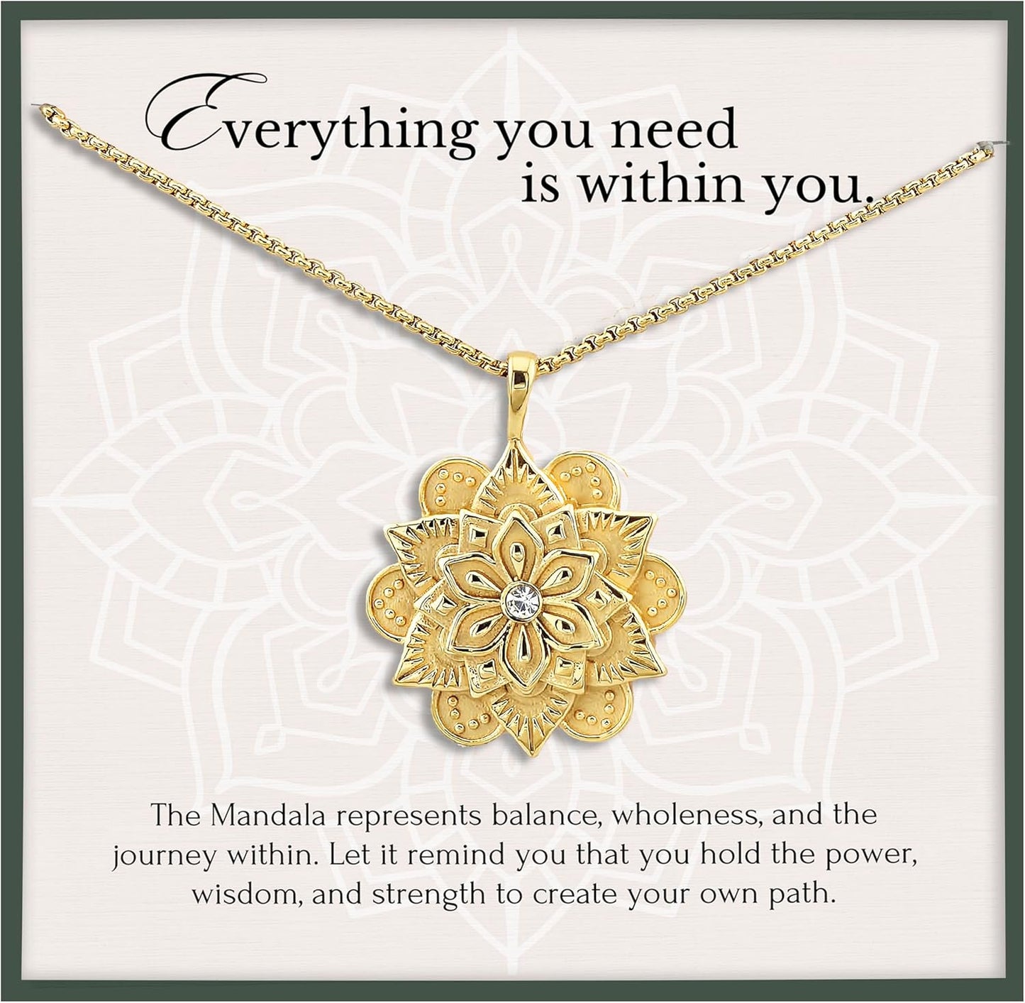 **Adorn**.                                   HOPE LOVE SHINE Mandala Necklace – “Everything You Need Is Within You” Engraved Pendant – Gold Spiritual Jewelry for Women, Self-Love Gift, Affirmation Necklace for Healing & Encouragement