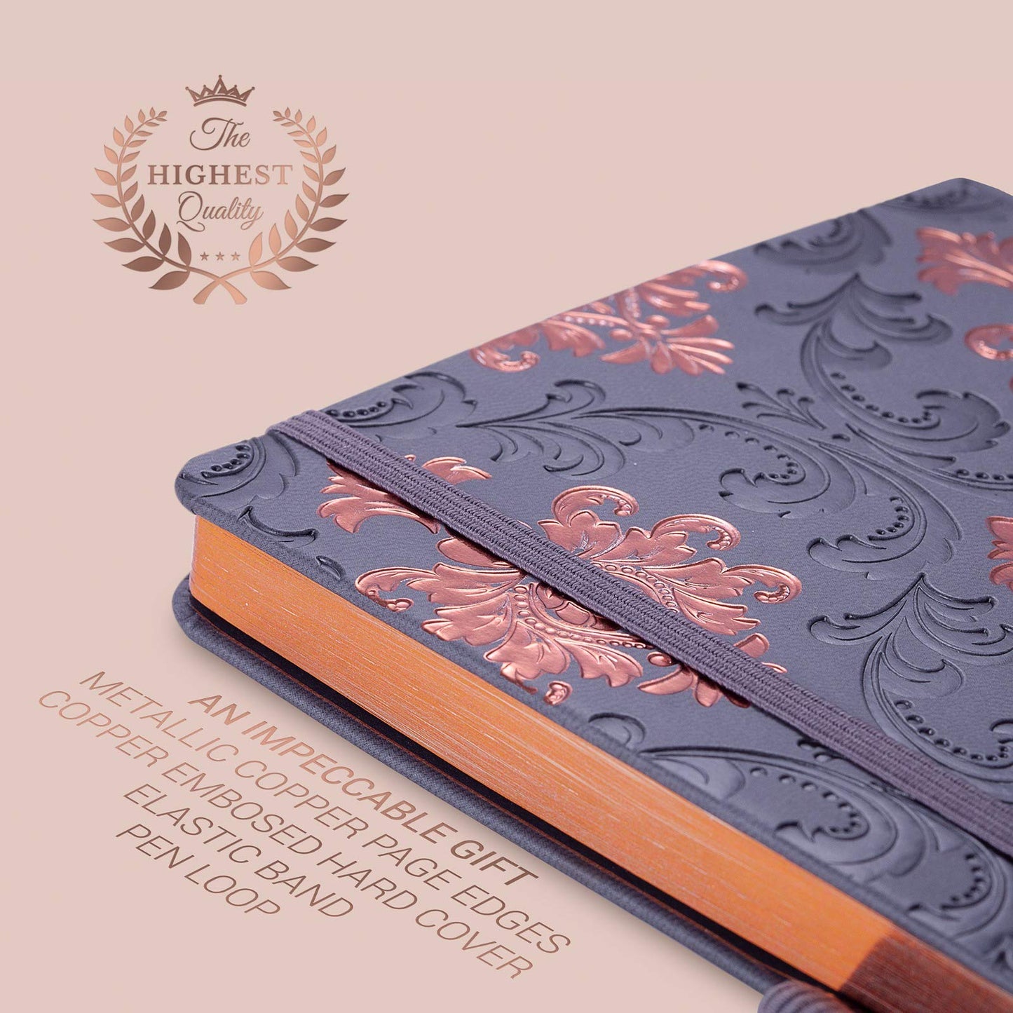 **Ink**.                                    Exclusive Writing Journal for Women and Men - Handmade in Italy with Ivory Paper - Travel Diary Notebook for Daily Notes, Dreams or Planning - Perfect for a Traveler, Writer, Musician(ROSE) (BAROQUE GOLD)