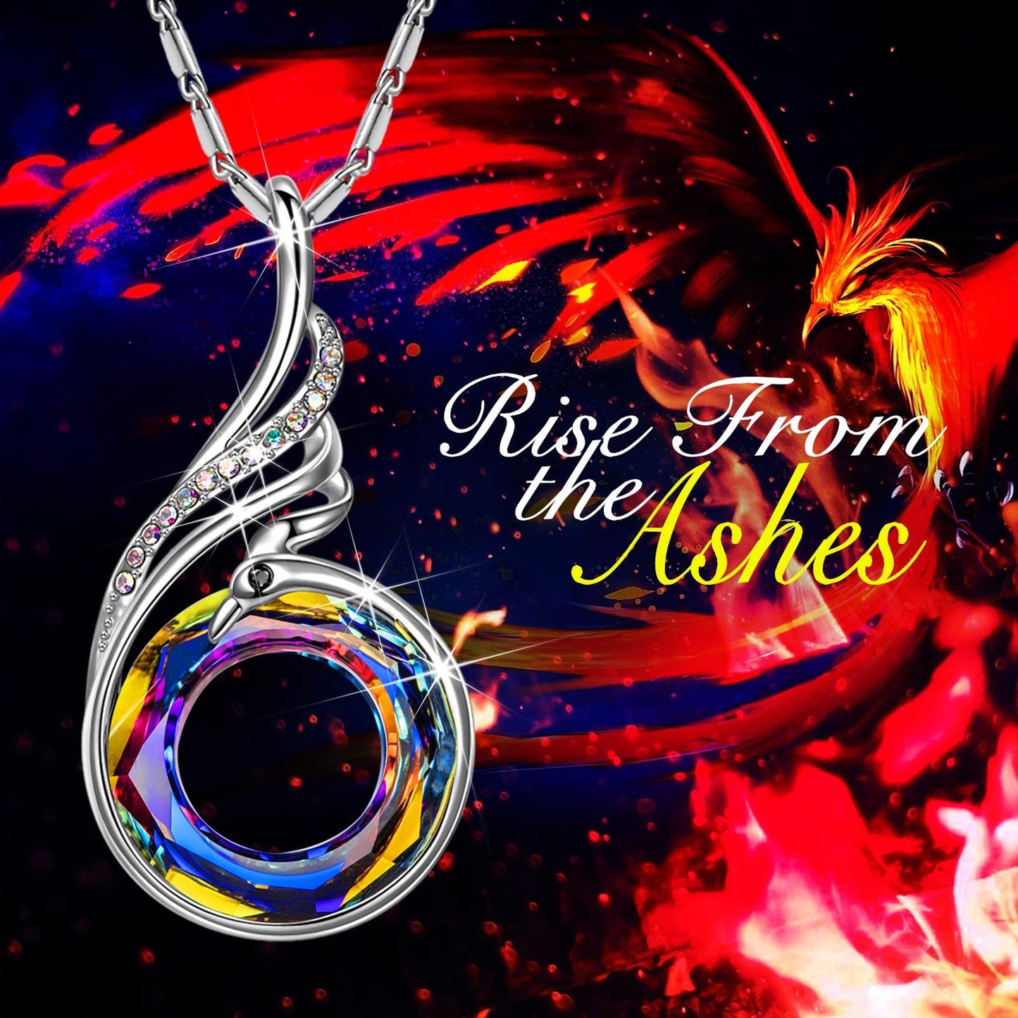 **Adorn**.                                     Kate Lynn "Rise From the Ashes Phoenix Necklace Made with Crystals from Austria, 18"+2" Necklace, Packaged with Jewelry Box, Birthday Gift for Women, Symbol of Luck and Renewal