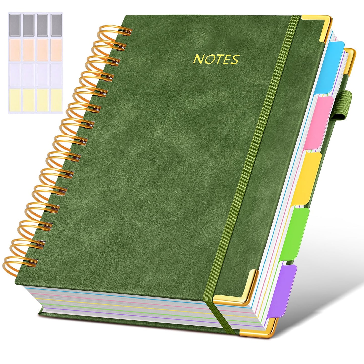 **Ink**.                                 Hardcover Spiral Notebook journal with Removable Dividers Tabs, 300 Pages Leather 5 Subject Notebook College Ruled, 100GMS A5 Notebooks for Work School Note taking,Lined Journal for Women,A5-Green